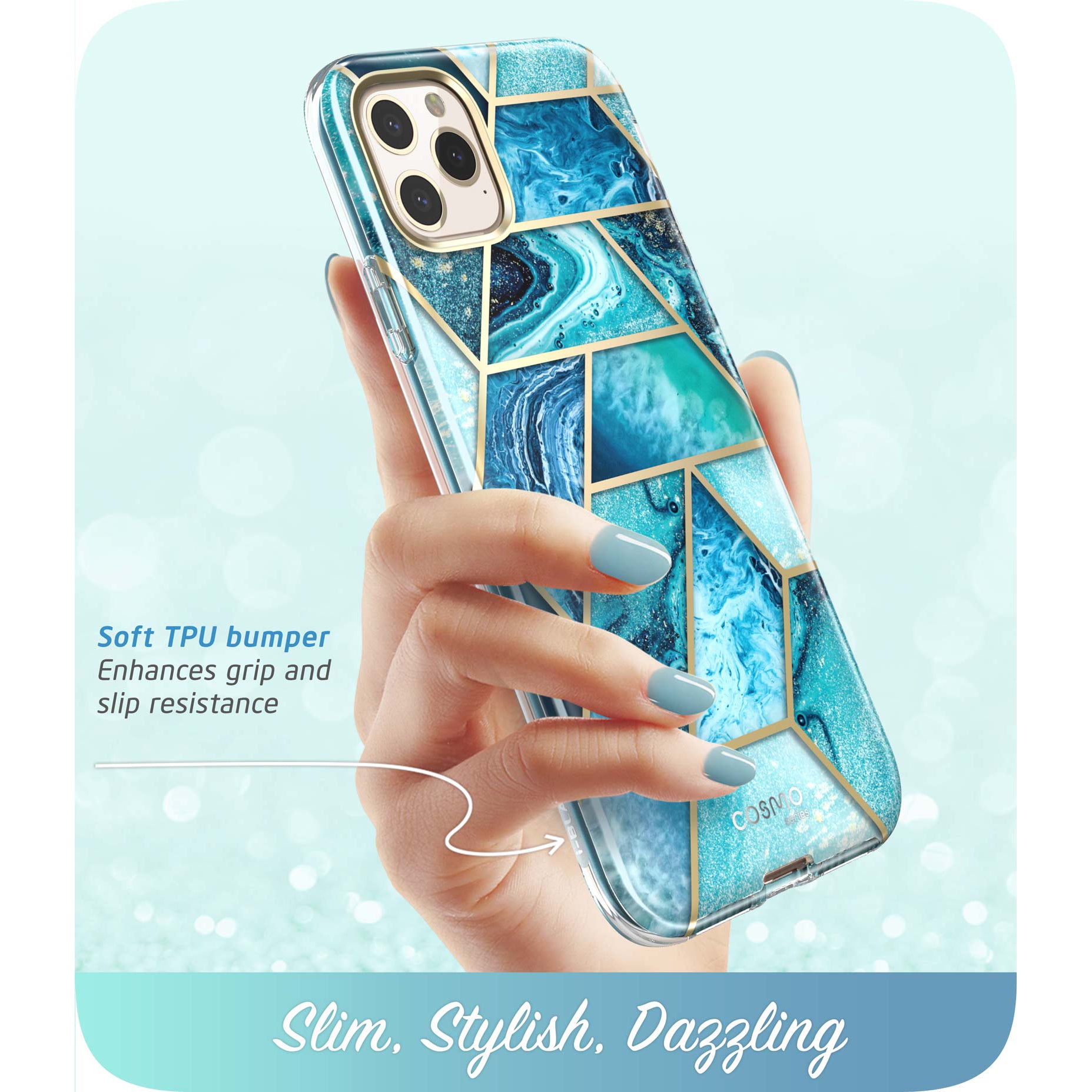 i-Blason Cosmo Classic case in Ocean Blue on an iPhone 11 Pro Max with built-in screen protector. — view 3