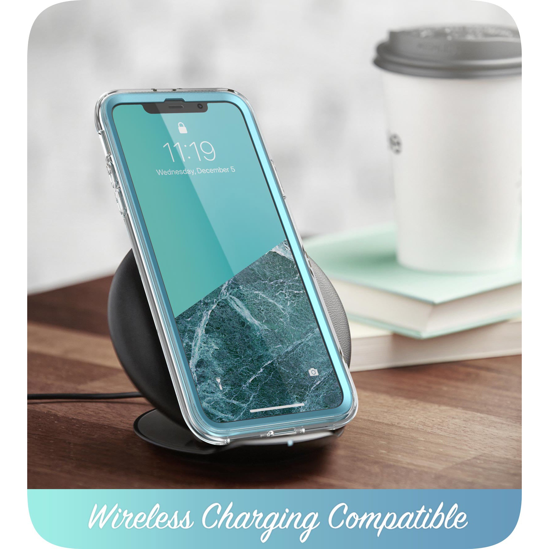 i-Blason Cosmo Classic case in Ocean Blue on an iPhone 11 Pro Max with built-in screen protector. — view 7