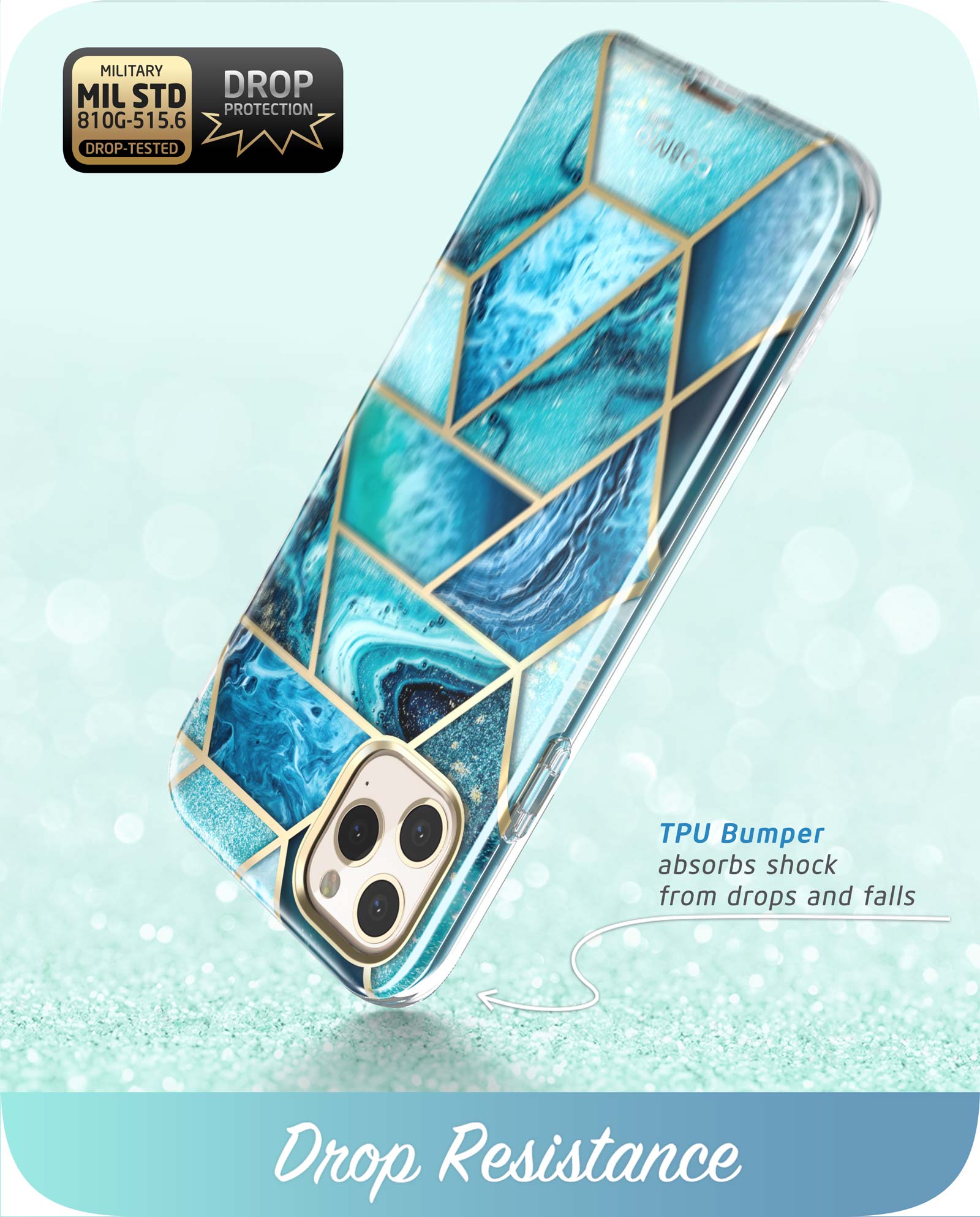 i-Blason Cosmo Classic case in Ocean Blue on an iPhone 11 Pro Max with built-in screen protector. — view 5