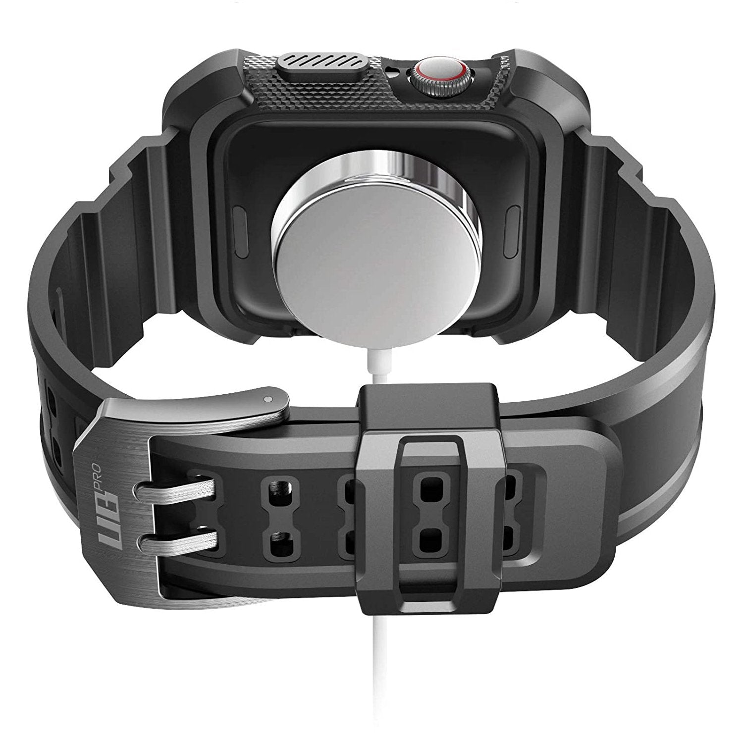 Purple SUPCASE Unicorn Beetle Pro rugged wristband case on a 44mm Apple Watch. — view 3