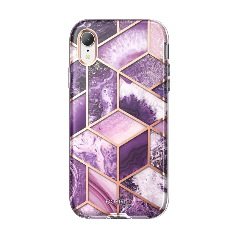 i-Blason Cosmo Case for iPhone XR with Built-In Screen Protector, Marble Purple