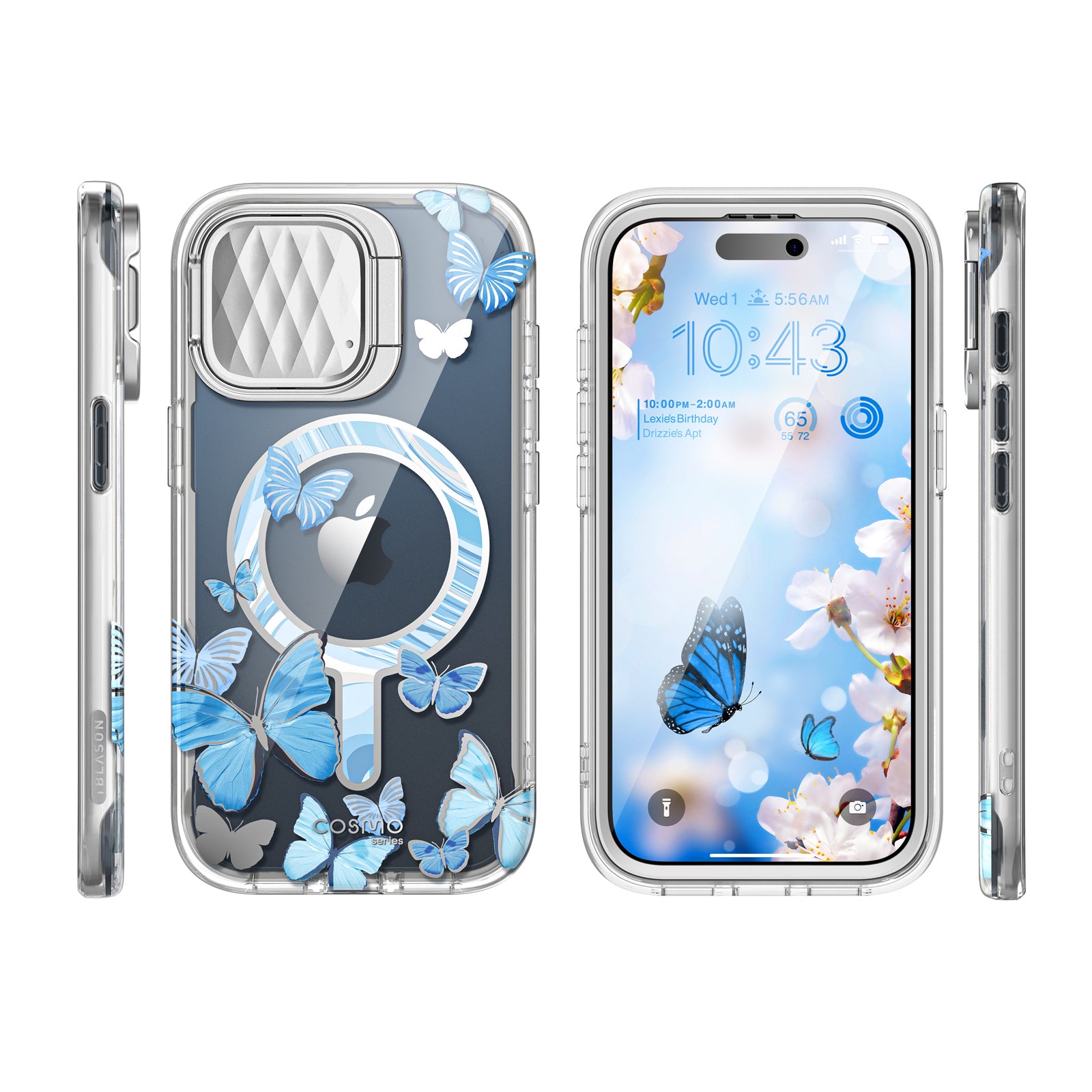 i-Blason Cosmo Mag case in Blue Fly fitted to an iPhone 15 Pro. — view 7