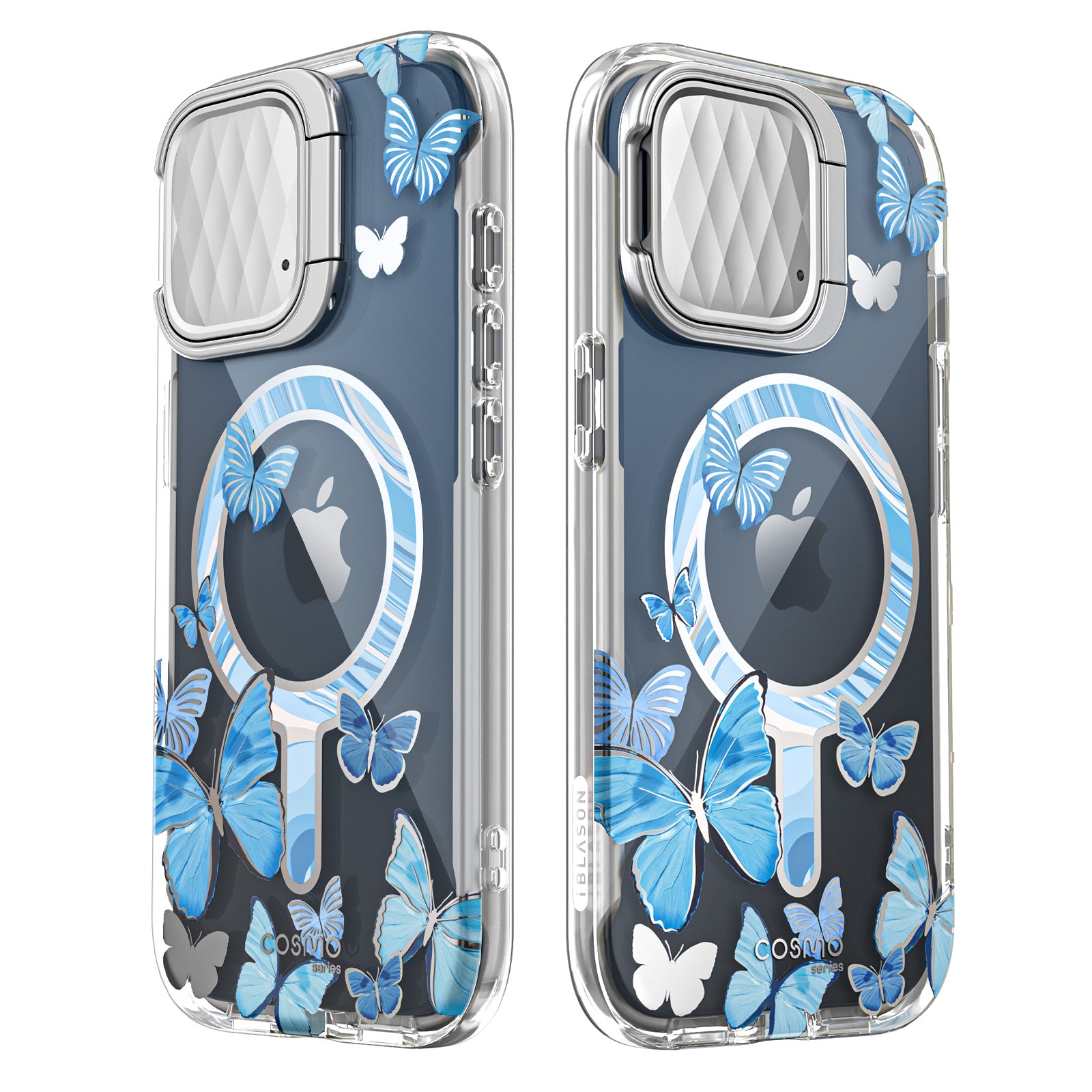 i-Blason Cosmo Mag case in Blue Fly fitted to an iPhone 15 Pro. — view 6