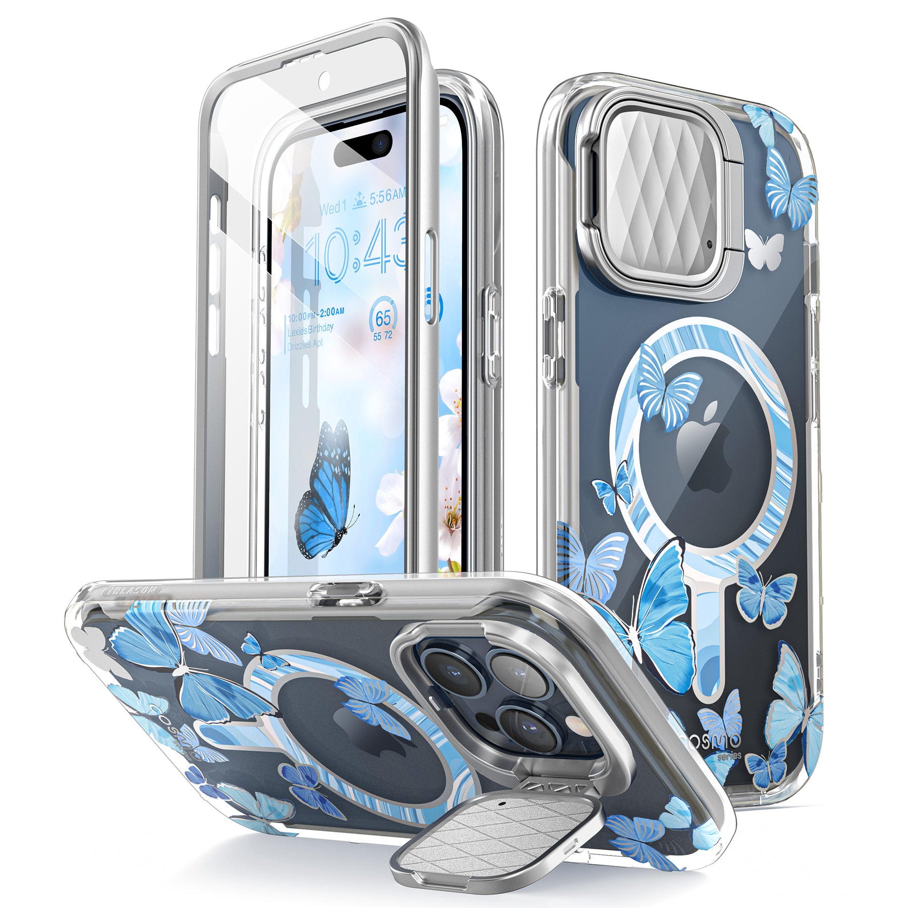 i-Blason Cosmo Mag case in Blue Fly fitted to an iPhone 15 Pro. — view 2