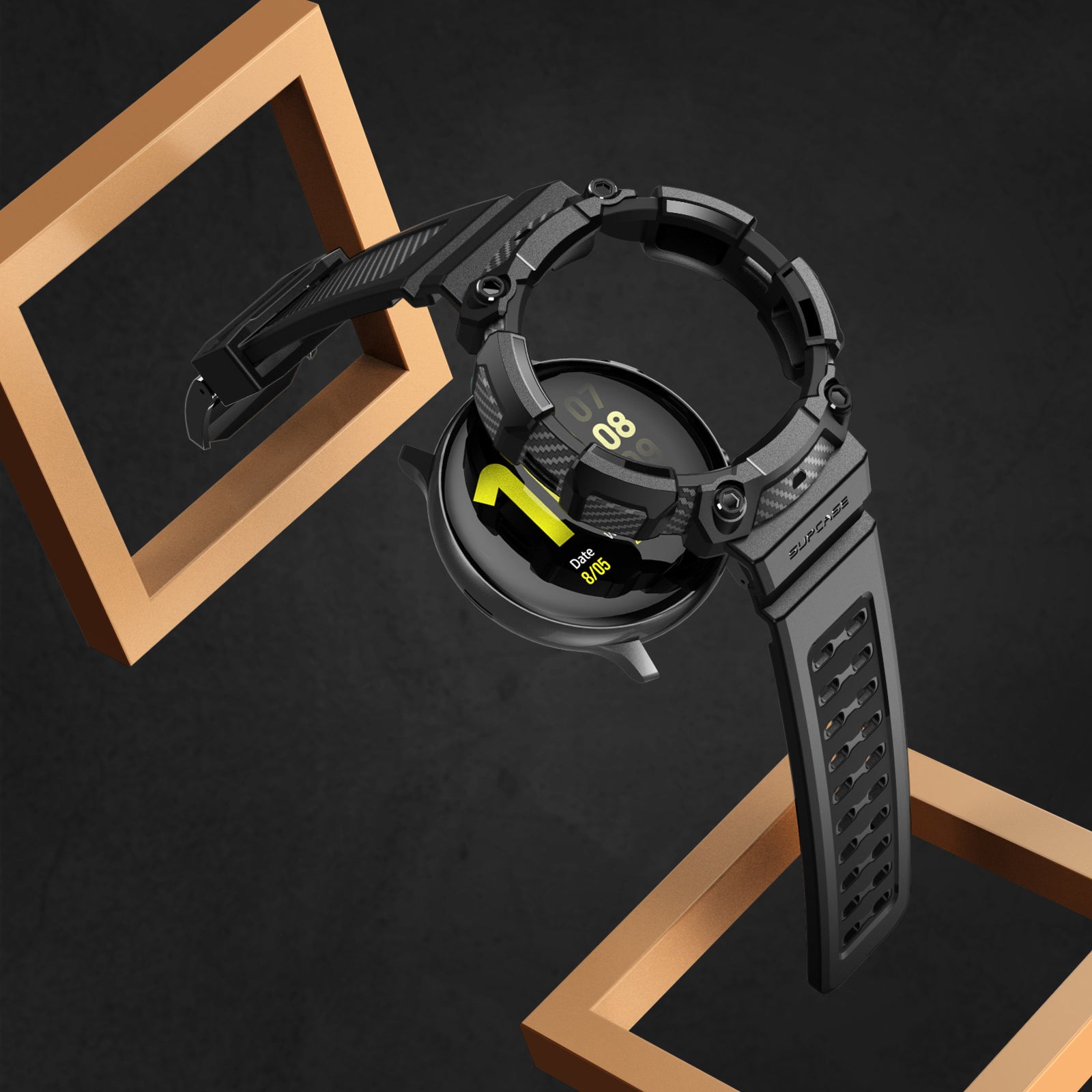 Black SUPCASE Unicorn Beetle Pro wristband case on a Samsung Galaxy Watch Active2 44mm with raised bezel. — view 4