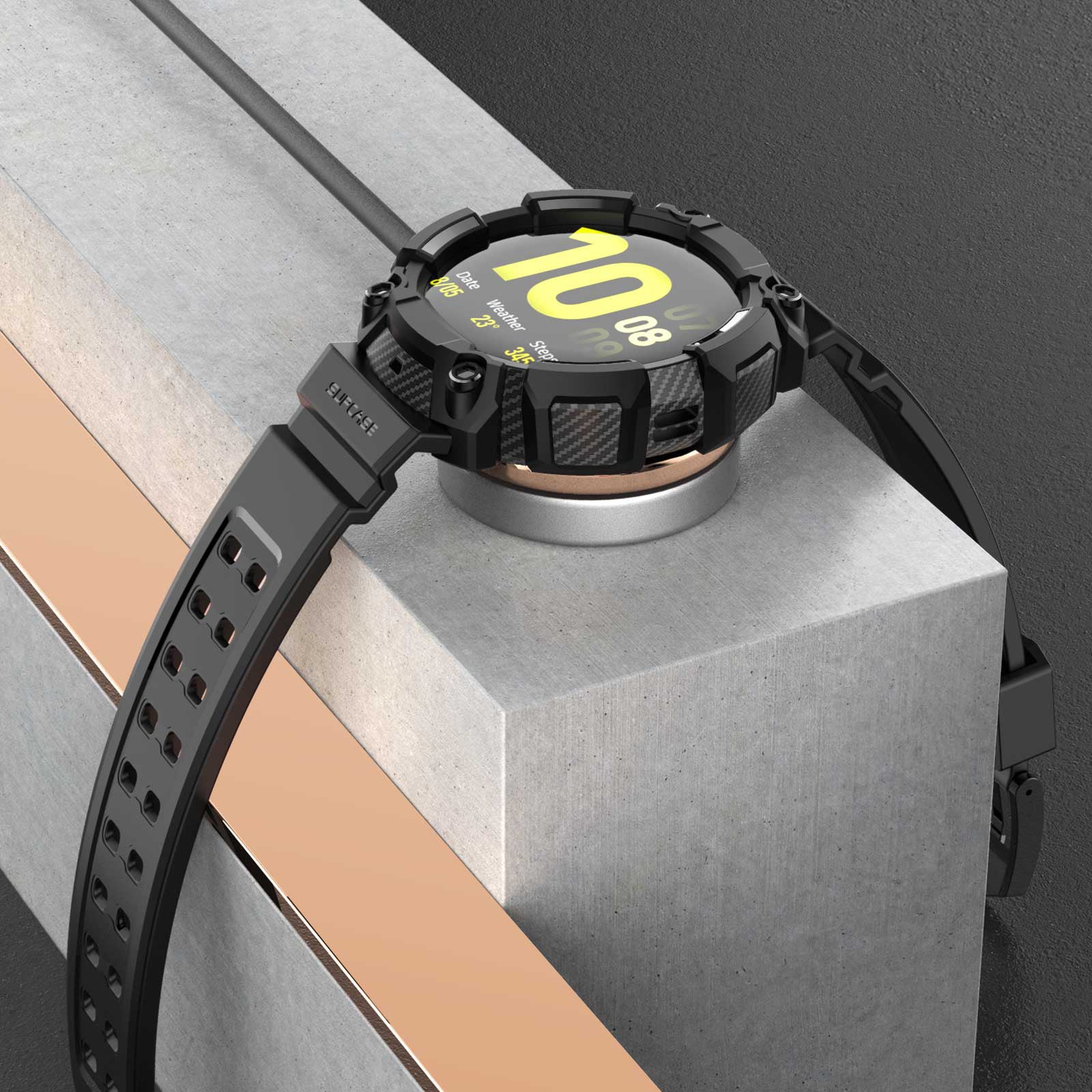Black SUPCASE Unicorn Beetle Pro wristband case on a Samsung Galaxy Watch Active2 44mm with raised bezel. — view 3