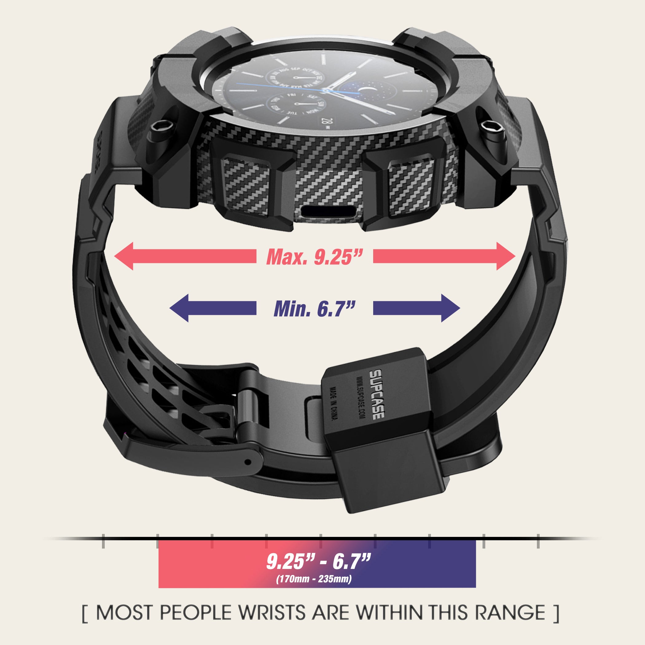 Black SUPCASE Unicorn Beetle Pro wristband case on a Samsung Galaxy Watch Active2 44mm with raised bezel. — view 7