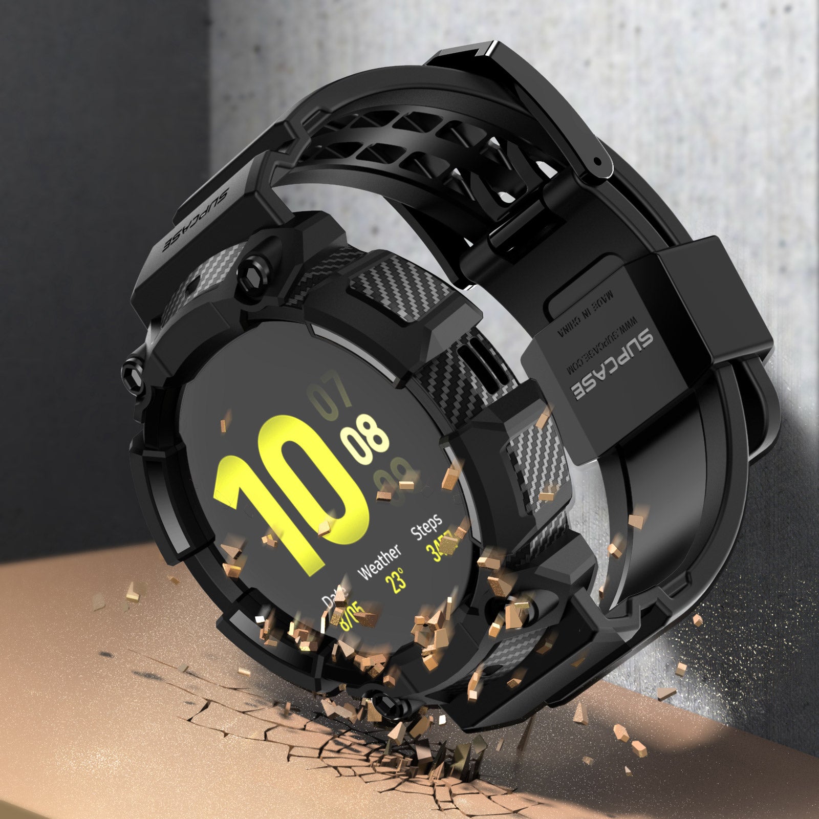Black SUPCASE Unicorn Beetle Pro wristband case on a Samsung Galaxy Watch Active2 44mm with raised bezel. — view 5
