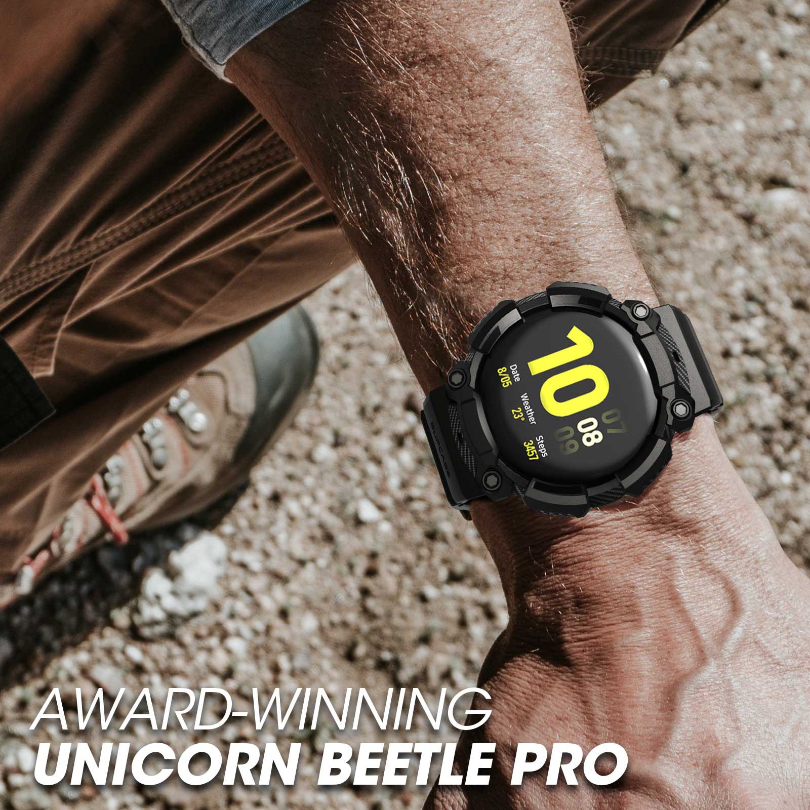 Black SUPCASE Unicorn Beetle Pro wristband case on a Samsung Galaxy Watch Active2 44mm with raised bezel. — view 6