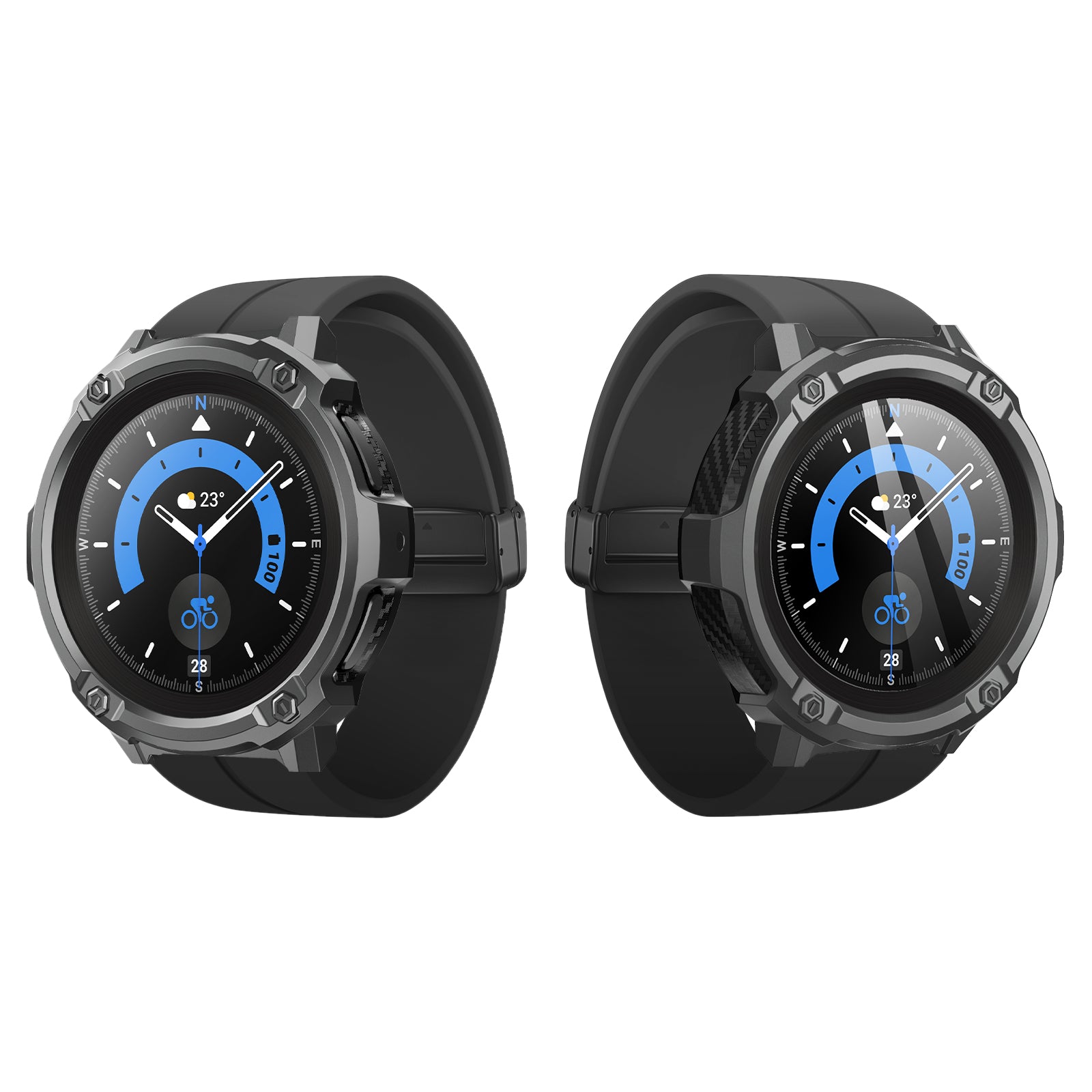 Black SUPCASE Unicorn Beetle rugged TPU case fitted to a Samsung Galaxy Watch5 Pro 45mm smartwatch. — view 5