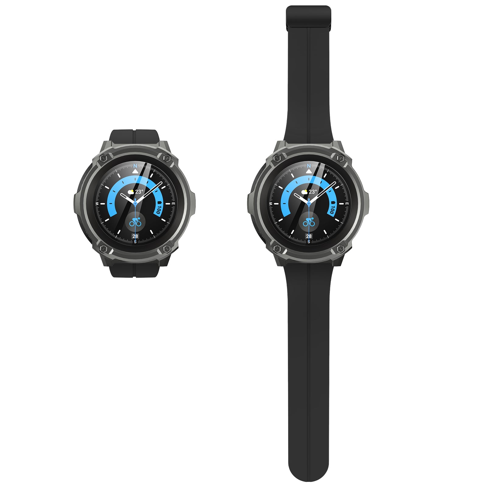 Black SUPCASE Unicorn Beetle rugged TPU case fitted to a Samsung Galaxy Watch5 Pro 45mm smartwatch. — view 2
