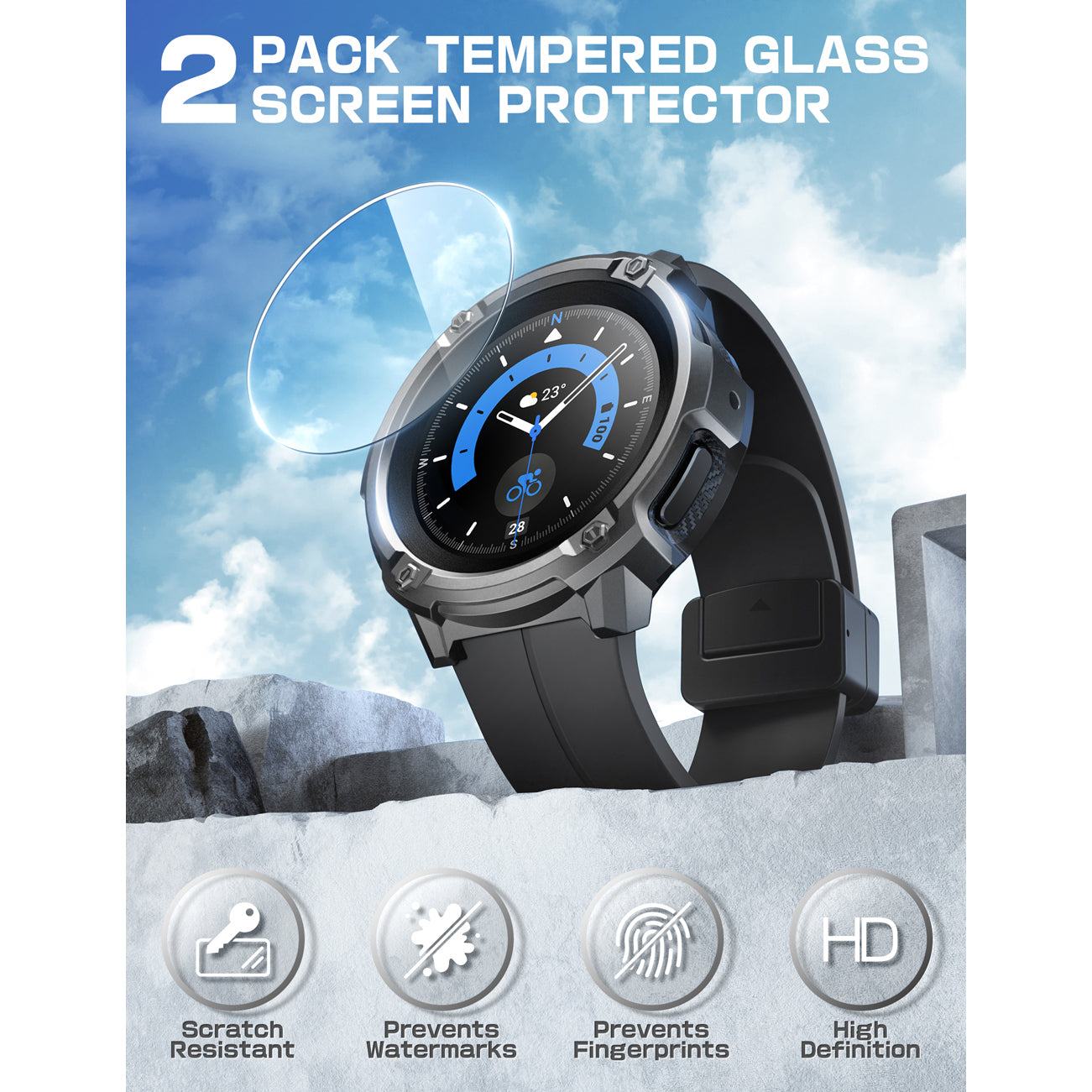 Black SUPCASE Unicorn Beetle rugged TPU case fitted to a Samsung Galaxy Watch5 Pro 45mm smartwatch. — view 9