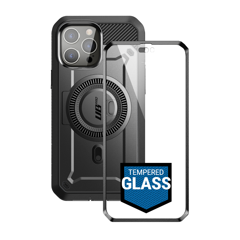 SUPCASE Unicorn Beetle Pro Mag Rugged Case with Tempered Glass for iPhone 14 Pro Max, Black