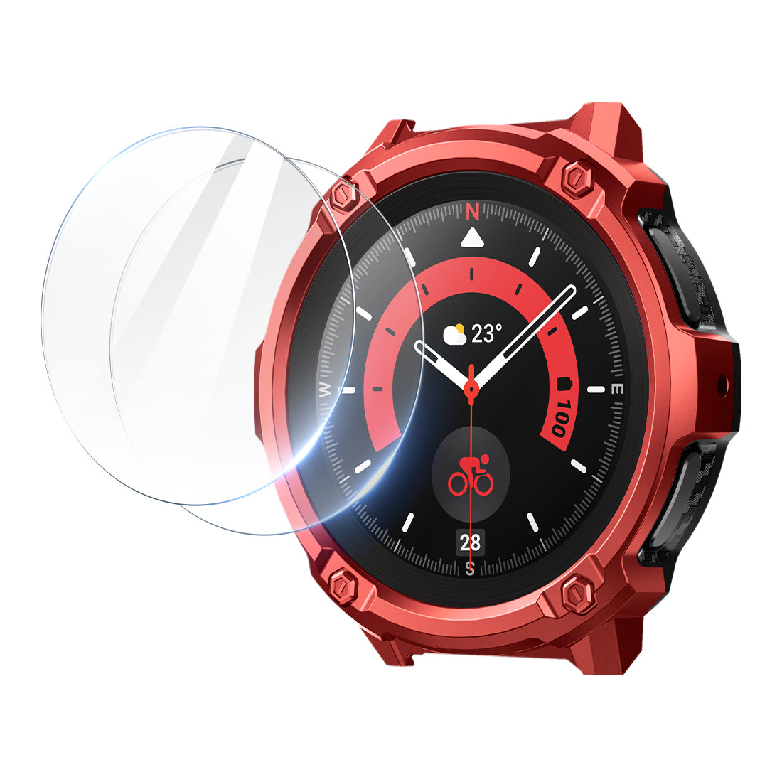 SUPCASE Unicorn Beetle Rugged Case with 2 Glass Screen Protectors for Galaxy Watch5 Pro 45mm - Metallic Red
