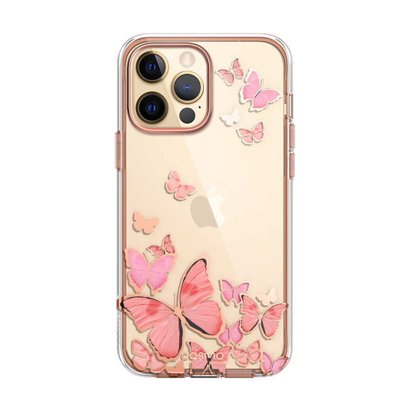 i-Blason Cosmo Butterfly Case for iPhone 13 Pro Max (2021, 6.7-Inch) with Built-In Screen Protector - PinkFly