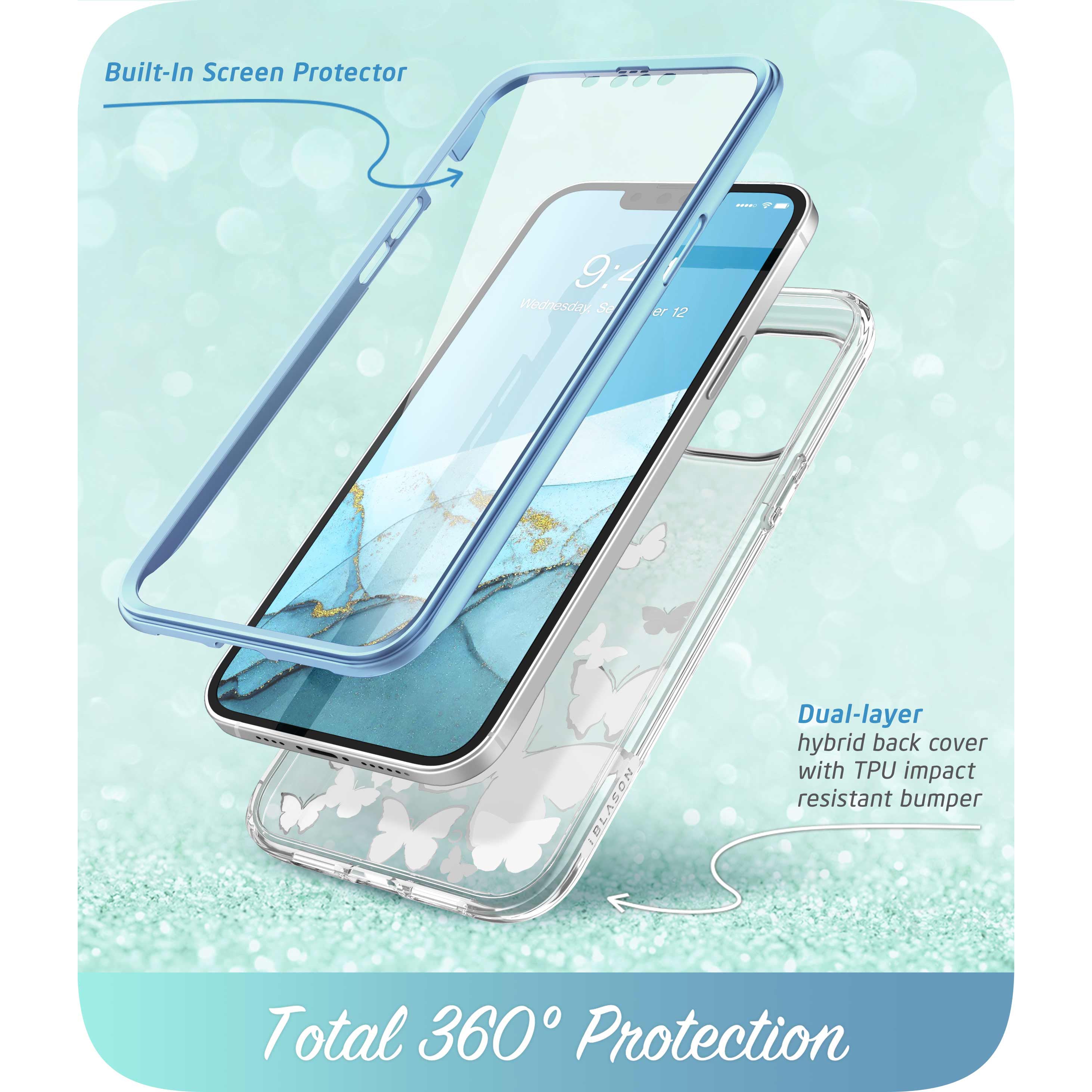 i-Blason Cosmo Butterfly case in the BlueFly design for the 6.1-inch iPhone 14 and iPhone 13. — view 3