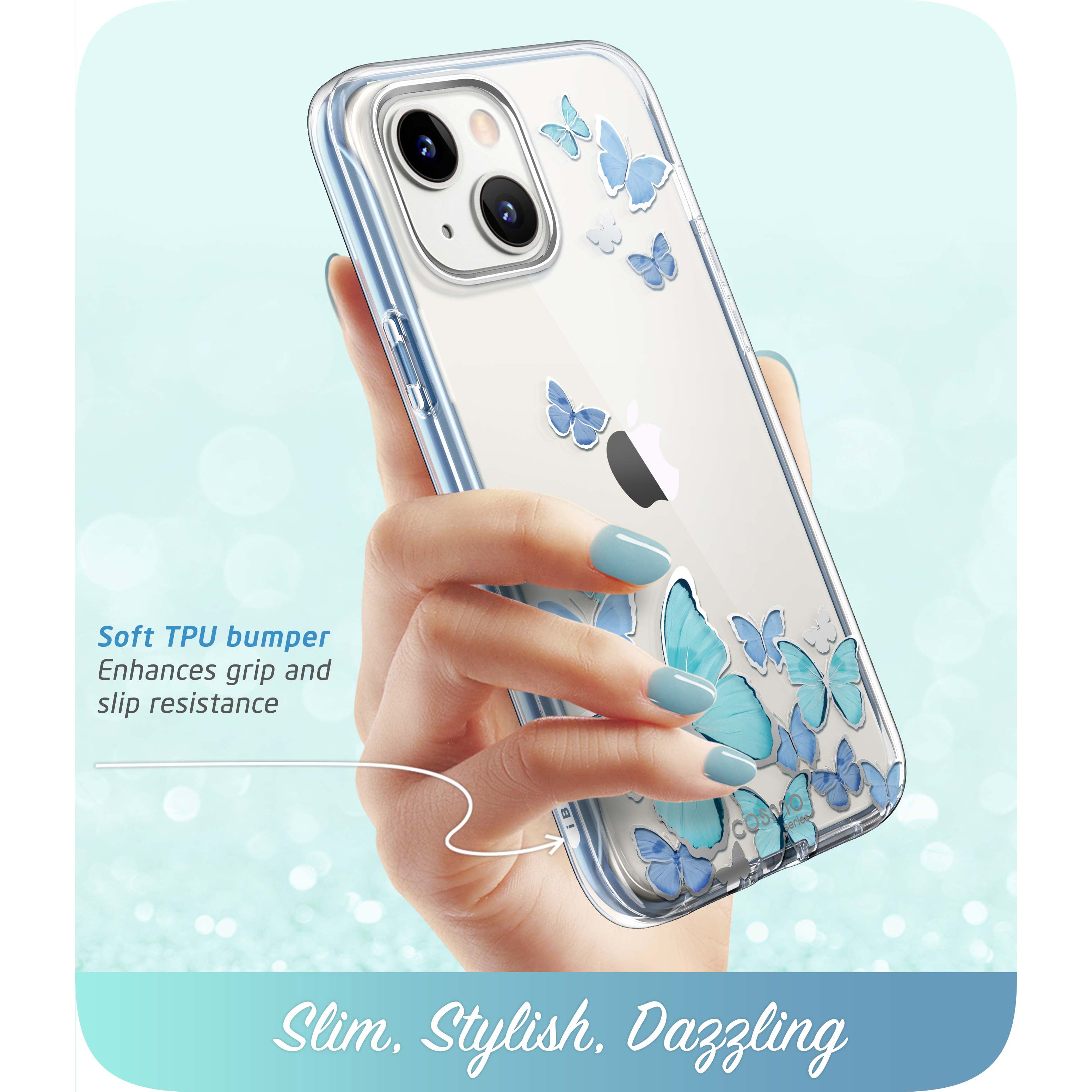 i-Blason Cosmo Butterfly case in the BlueFly design for the 6.1-inch iPhone 14 and iPhone 13. — view 4