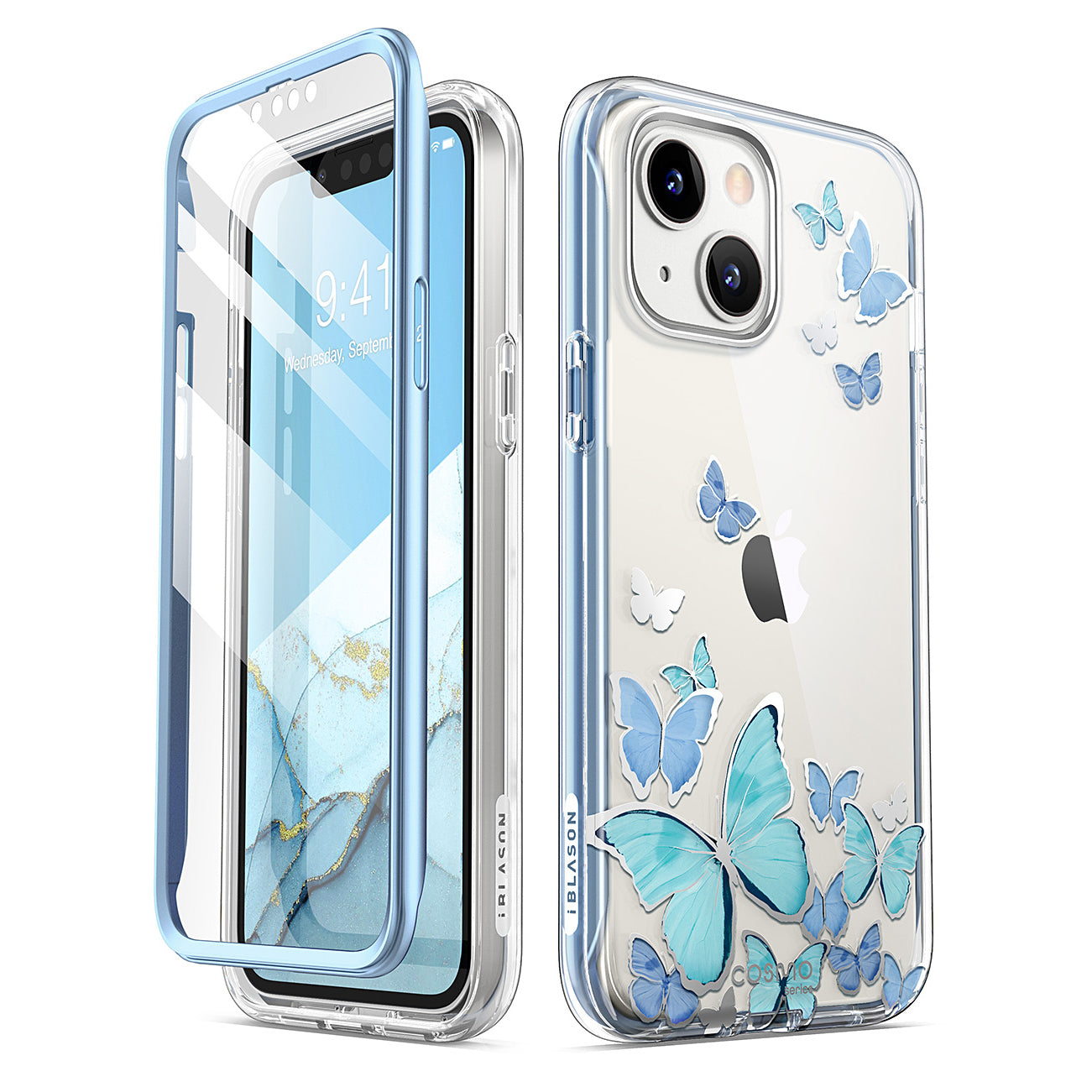 i-Blason Cosmo Butterfly case in the BlueFly design for the 6.1-inch iPhone 14 and iPhone 13. — view 2