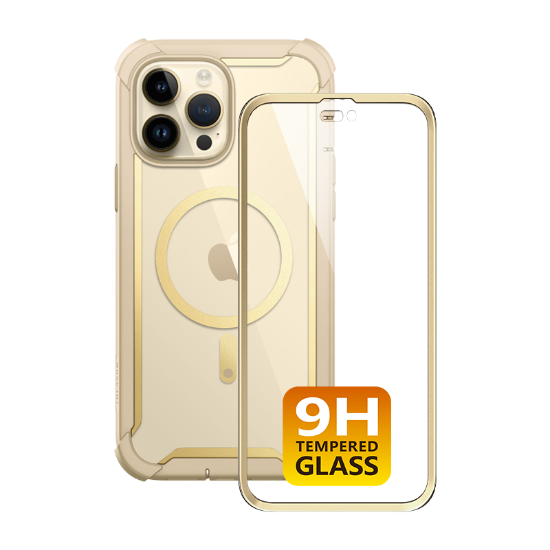 i-Blason Ares Mag Case with Tempered Glass for iPhone 14 Pro (6.1-Inch) - Gold