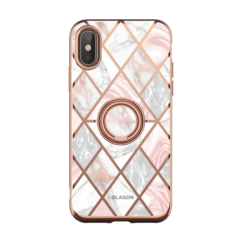 i-Blason Cosmo Snap Case for iPhone XS and iPhone X with Ring Grip Kickstand – Marble Pink