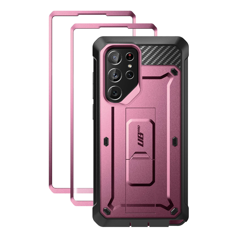 SUPCASE Unicorn Beetle Pro Galaxy S22 Ultra Rugged Case with Screen Protector, Kickstand and Holster, Burgundy