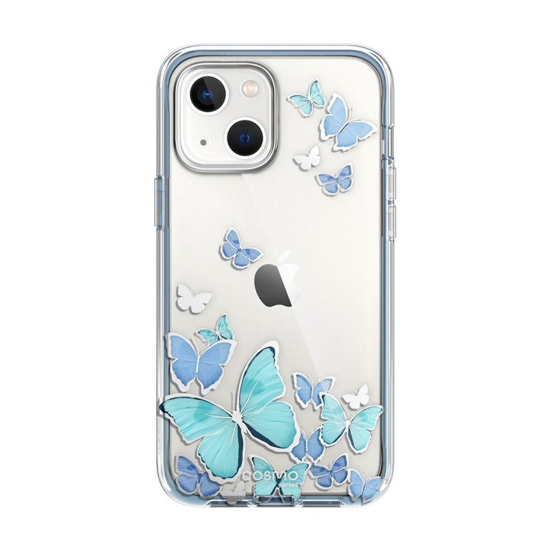 i-Blason Cosmo Butterfly Case for iPhone 14 Plus (2022, 6.7-Inch) with Built-In Screen Protector - BlueFly