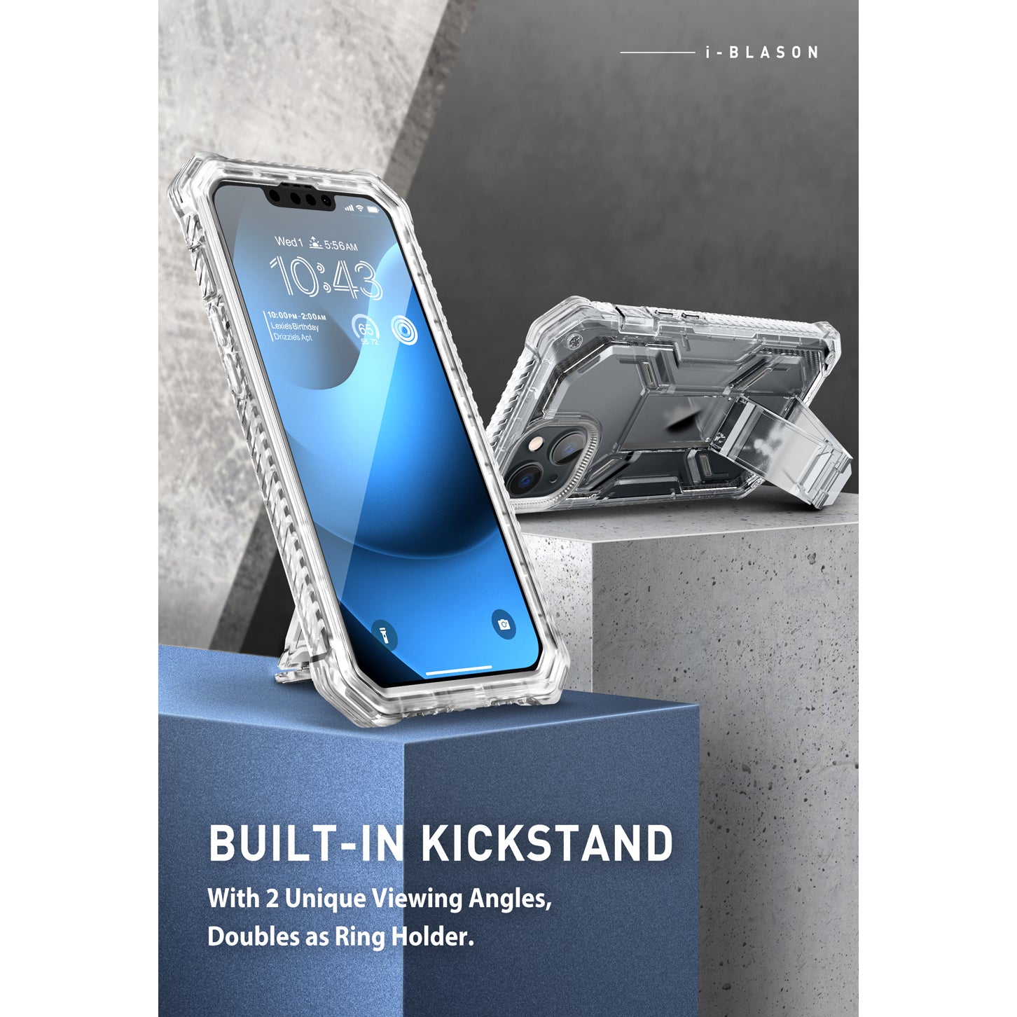 i-Blason Armorbox rugged case in Frost on an iPhone 14 Plus with belt clip holster — view 6