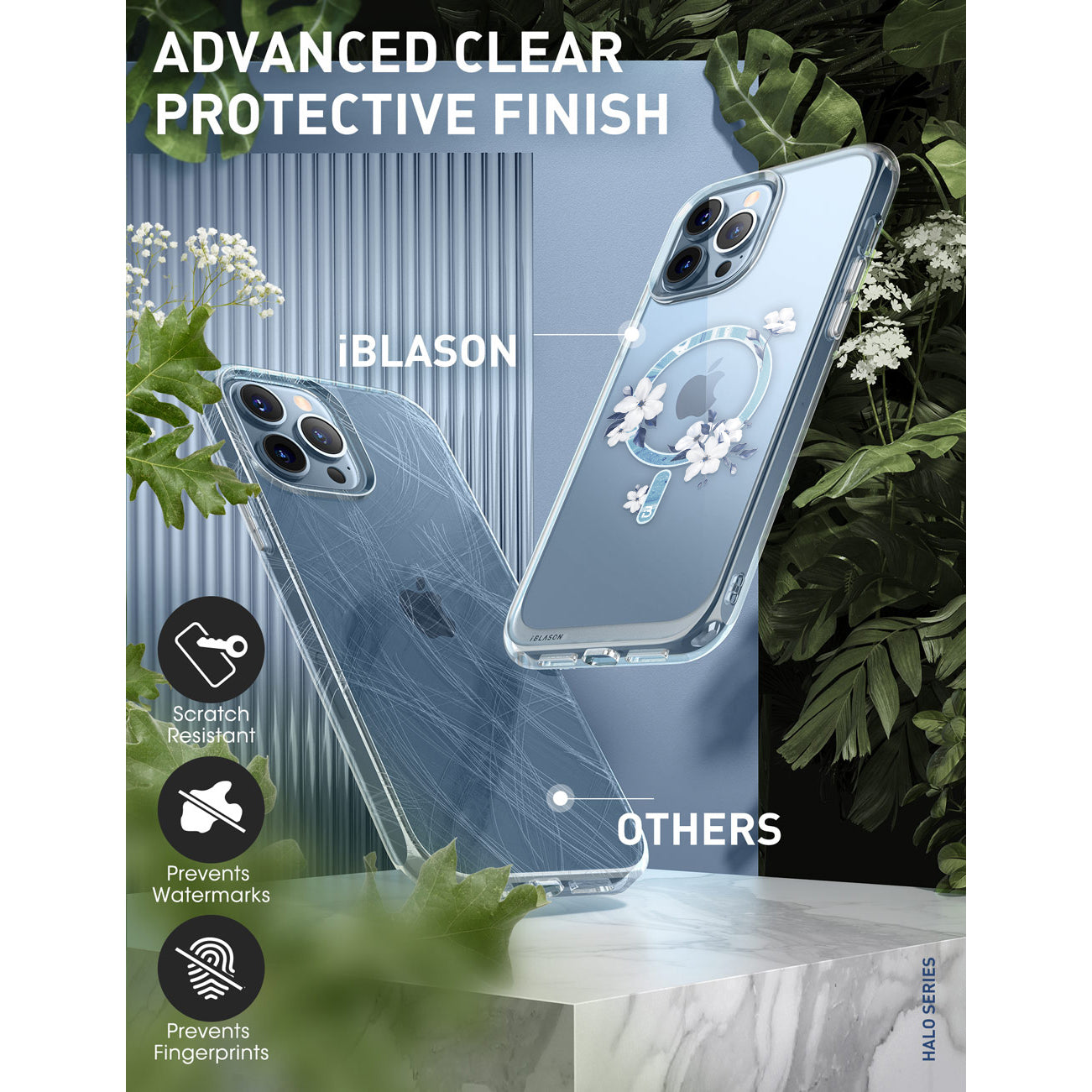 i-Blason Halo Mag case in Magnolia White floral design with TPU bumpers for iPhone 13 Pro Max. — view 4