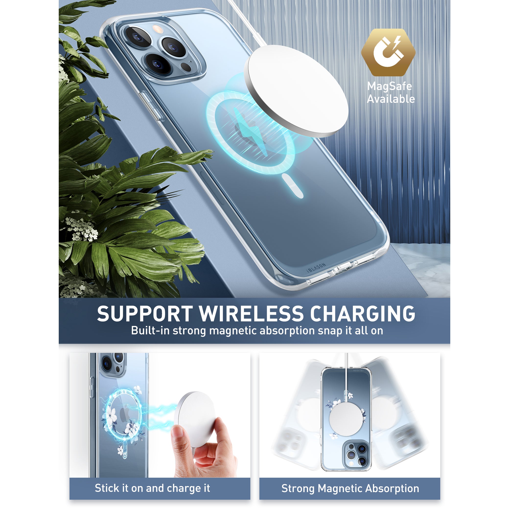 i-Blason Halo Mag case in Magnolia White floral design with TPU bumpers for iPhone 13 Pro Max. — view 5
