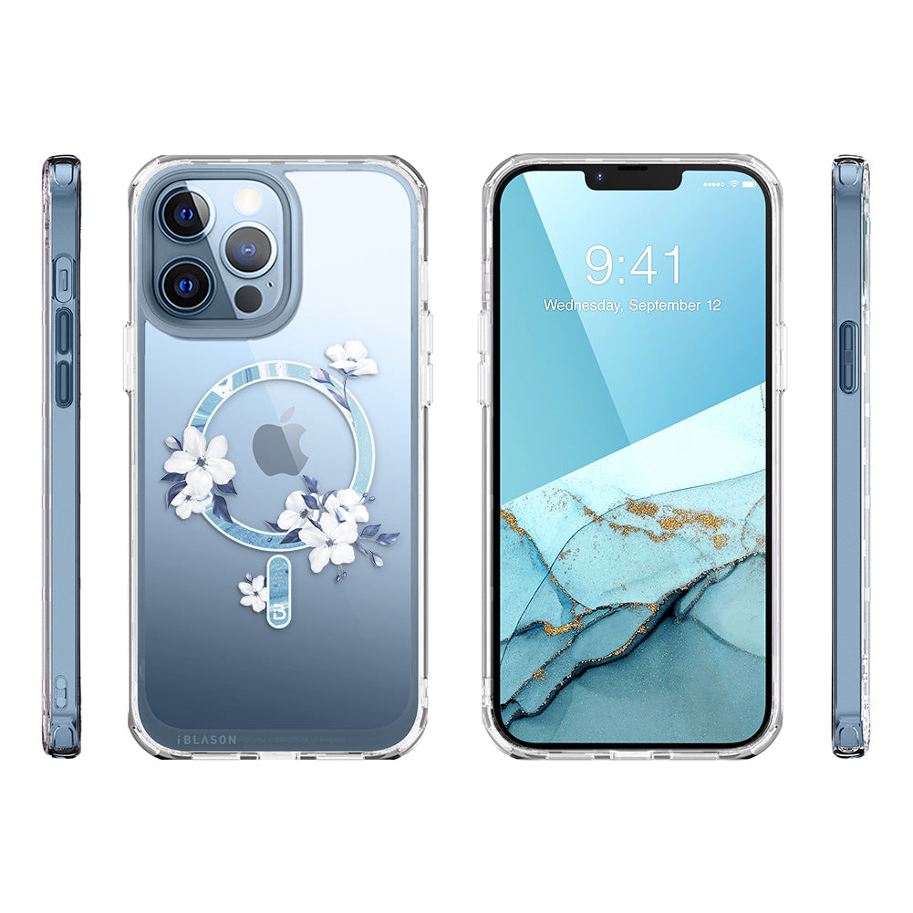 i-Blason Halo Mag case in Magnolia White floral design with TPU bumpers for iPhone 13 Pro Max. — view 10