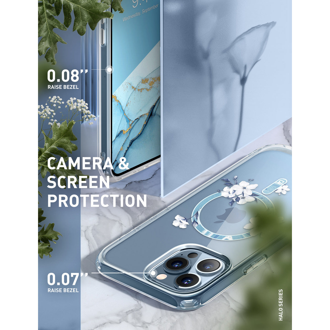 i-Blason Halo Mag case in Magnolia White floral design with TPU bumpers for iPhone 13 Pro Max. — view 7