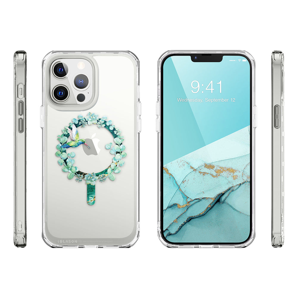 i-Blason Halo Mag case in Green Hummingbird design with TPU bumpers for iPhone 13 Pro Max. — view 8