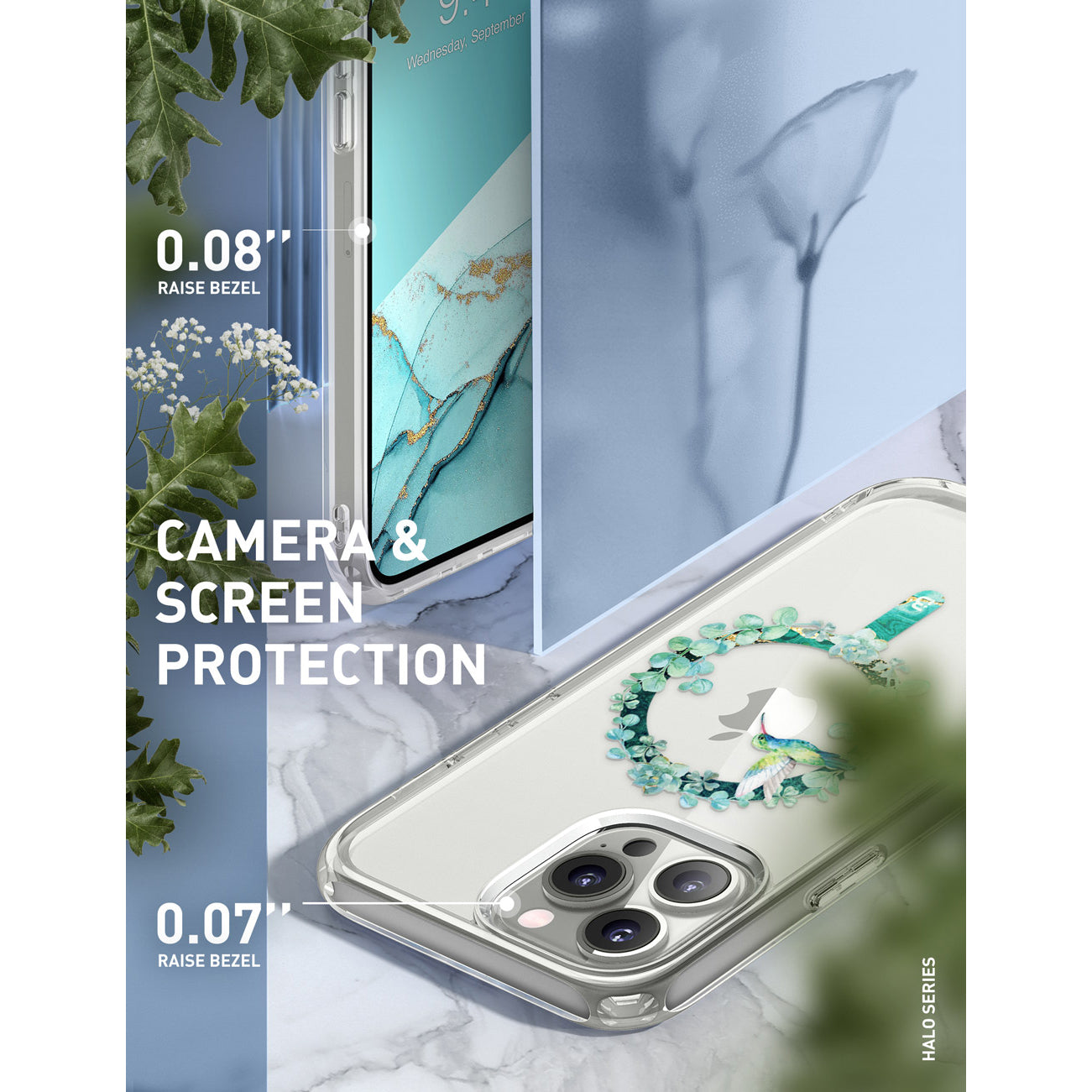 i-Blason Halo Mag case in Green Hummingbird design with TPU bumpers for iPhone 13 Pro Max. — view 6