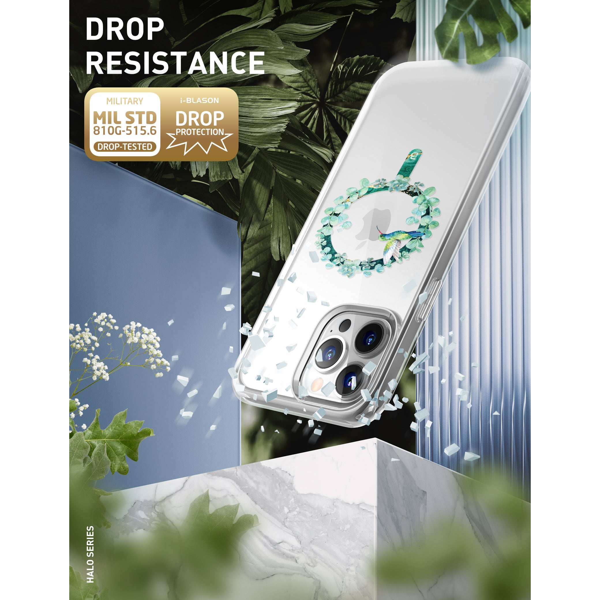 i-Blason Halo Mag case in Green Hummingbird design with TPU bumpers for iPhone 13 Pro Max. — view 4