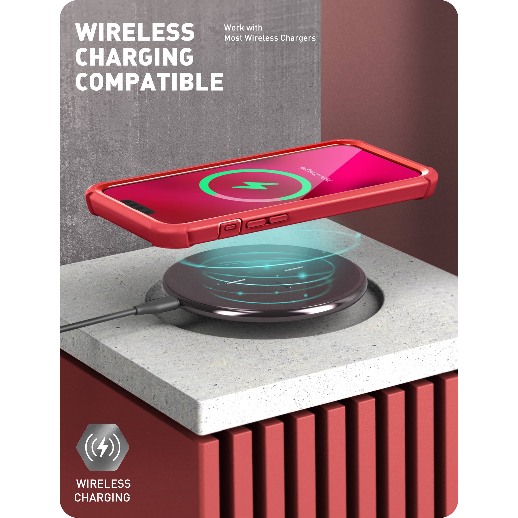 Red i-Blason Ares rugged case with built-in screen protector on an iPhone 14. — view 7