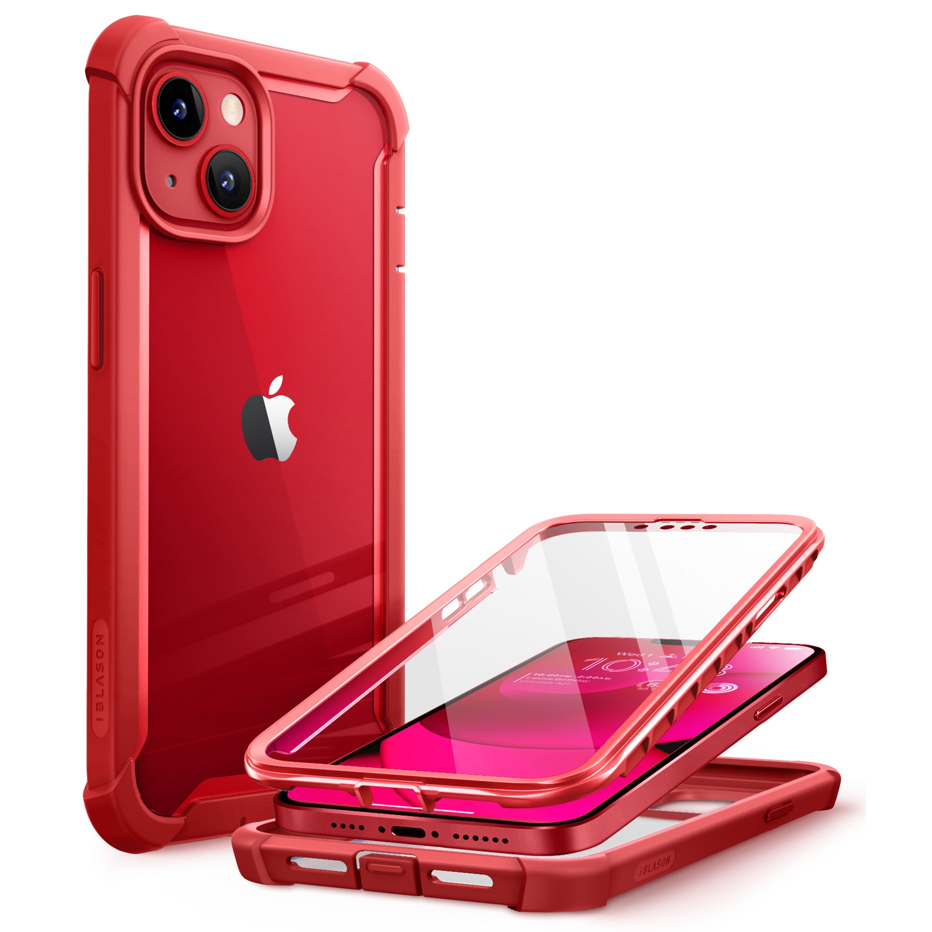 Red i-Blason Ares rugged case with built-in screen protector on an iPhone 14. — view 2