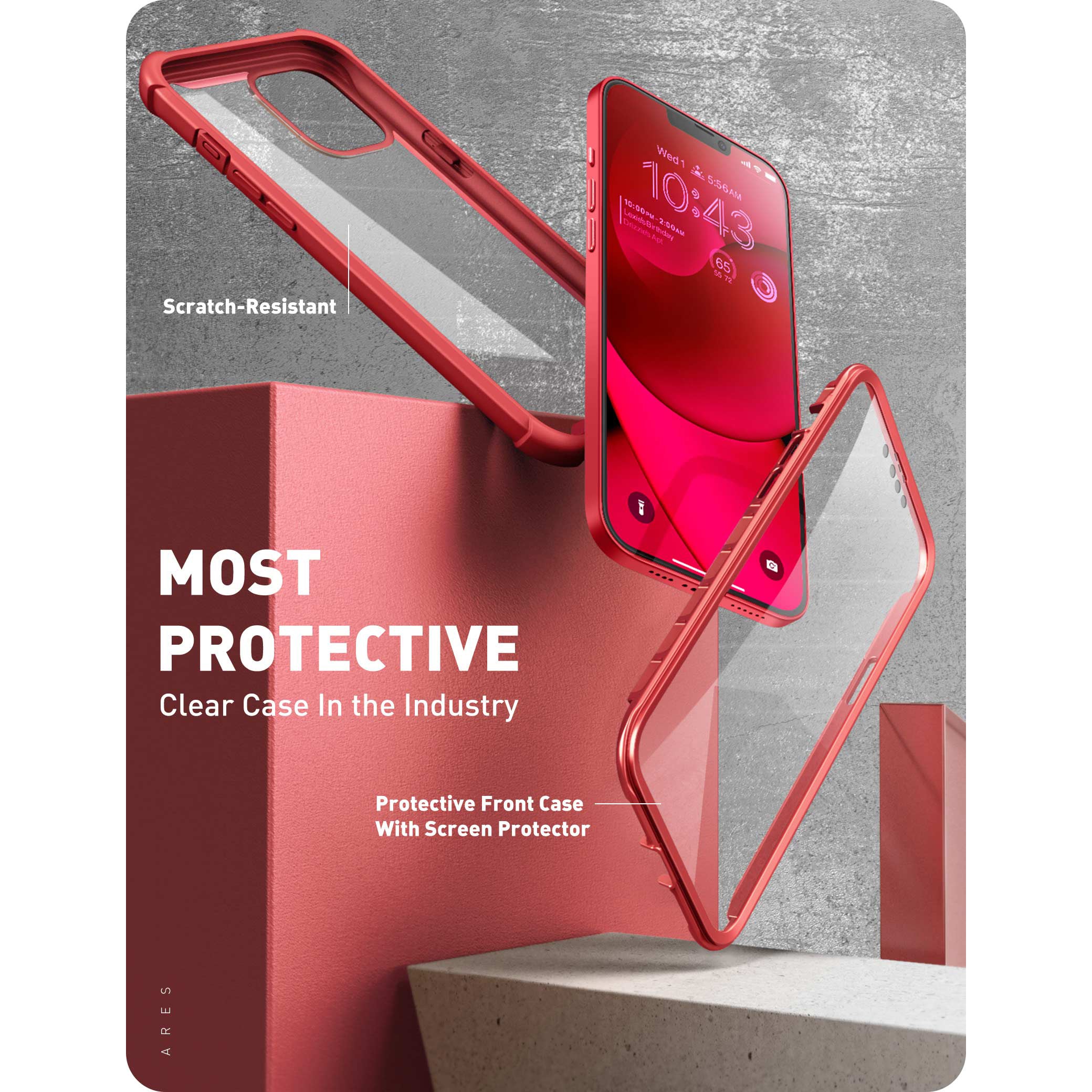 Red i-Blason Ares rugged case with built-in screen protector on an iPhone 14. — view 3