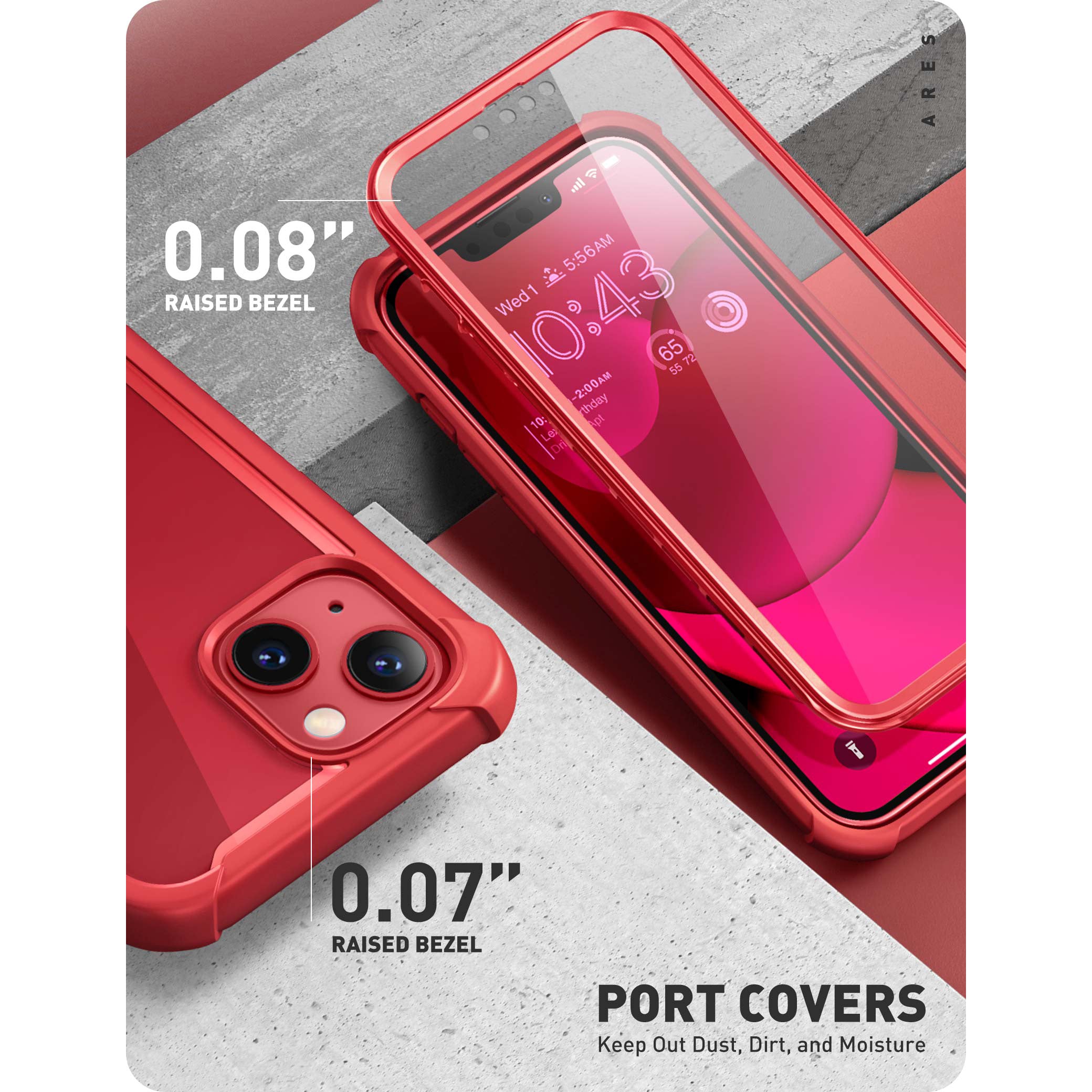 Red i-Blason Ares rugged case with built-in screen protector on an iPhone 14. — view 6