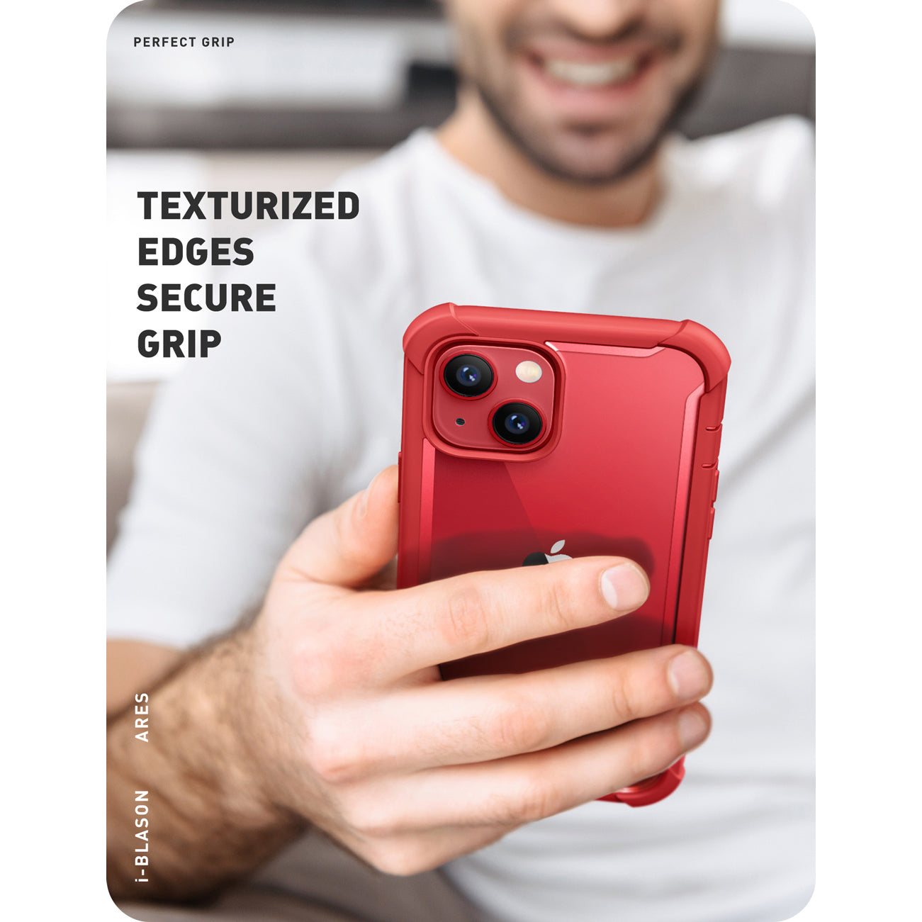 Red i-Blason Ares rugged case with built-in screen protector on an iPhone 14. — view 8