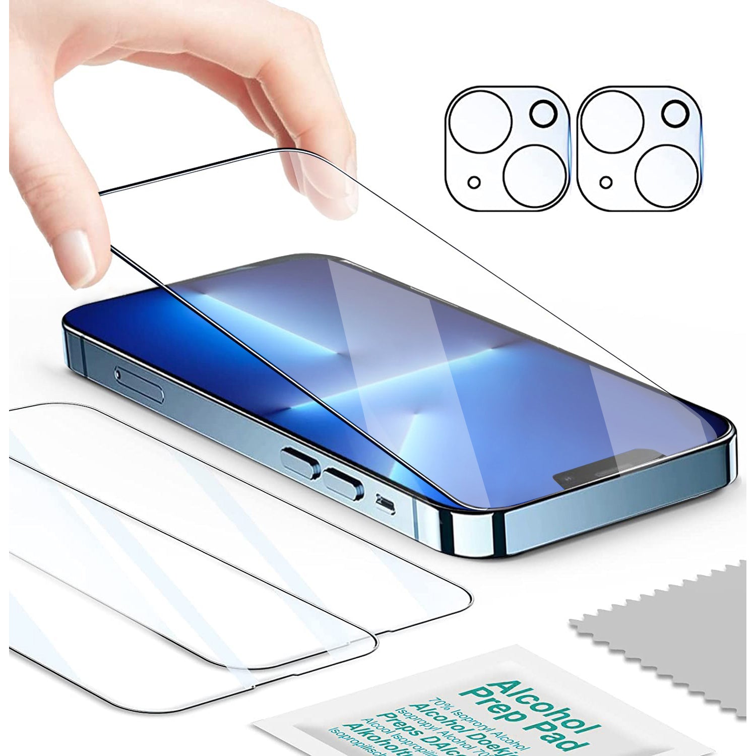 SUPCASE clear 2.5D tempered glass screen protectors and camera lens protectors for iPhone 13 6.1-inch. — view 2