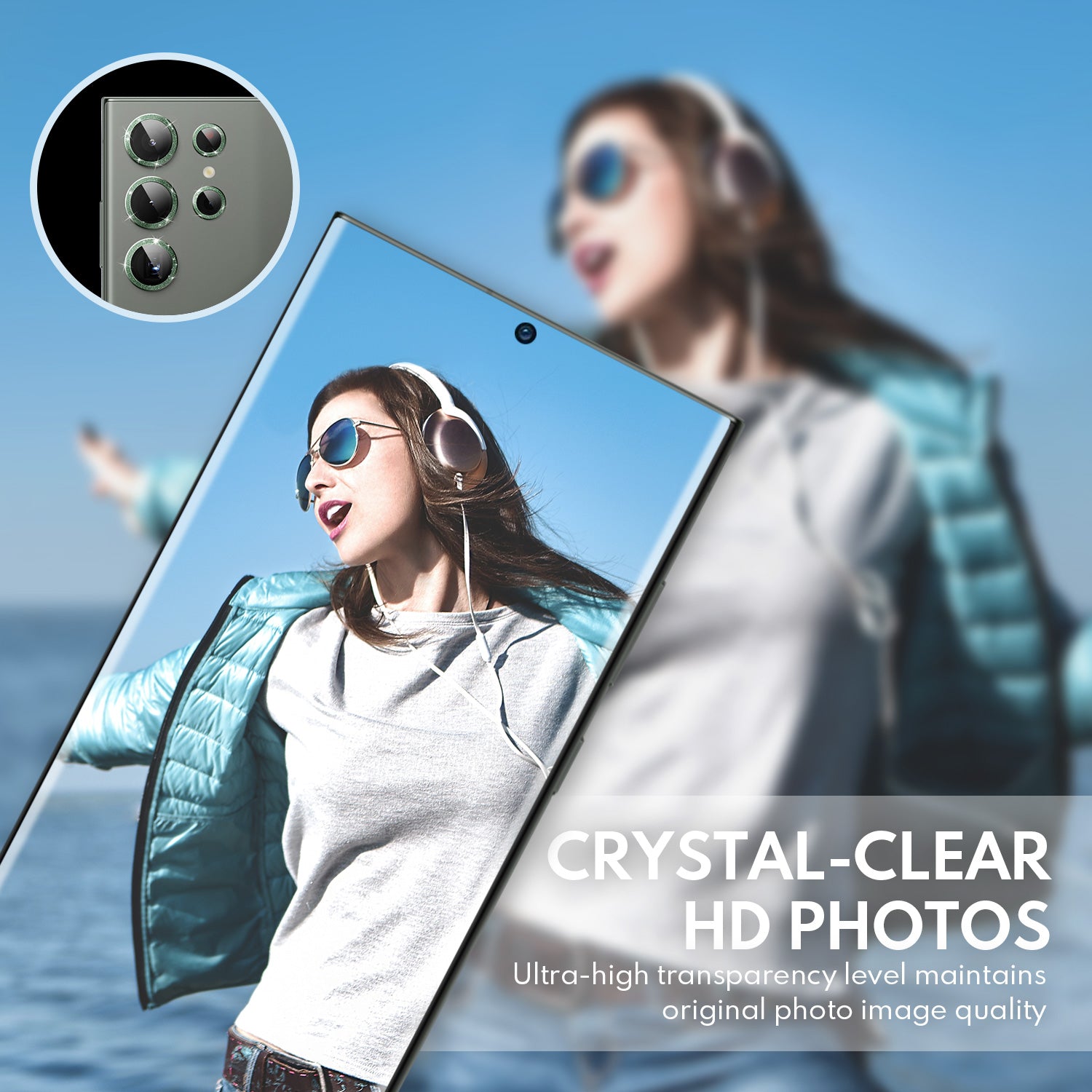 SUPCASE Glitter Green tempered glass camera lens protector for the Samsung Galaxy S23 Ultra. — view 5