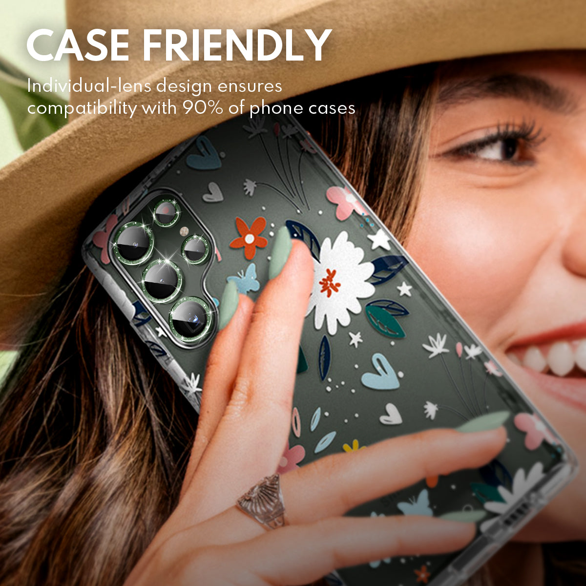 SUPCASE Glitter Green tempered glass camera lens protector for the Samsung Galaxy S23 Ultra. — view 7