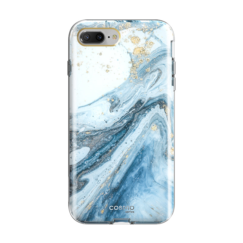 i-Blason Cosmo Classic Case for iPhone 8 Plus / 7 Plus with Built-in Screen Protector, Marble Blue