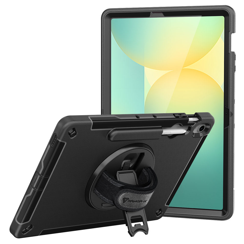 ARMOR-X RIN-SS-X620 Rugged Case for Samsung Galaxy Tab S10 FE+ with Hand Strap and Kickstand