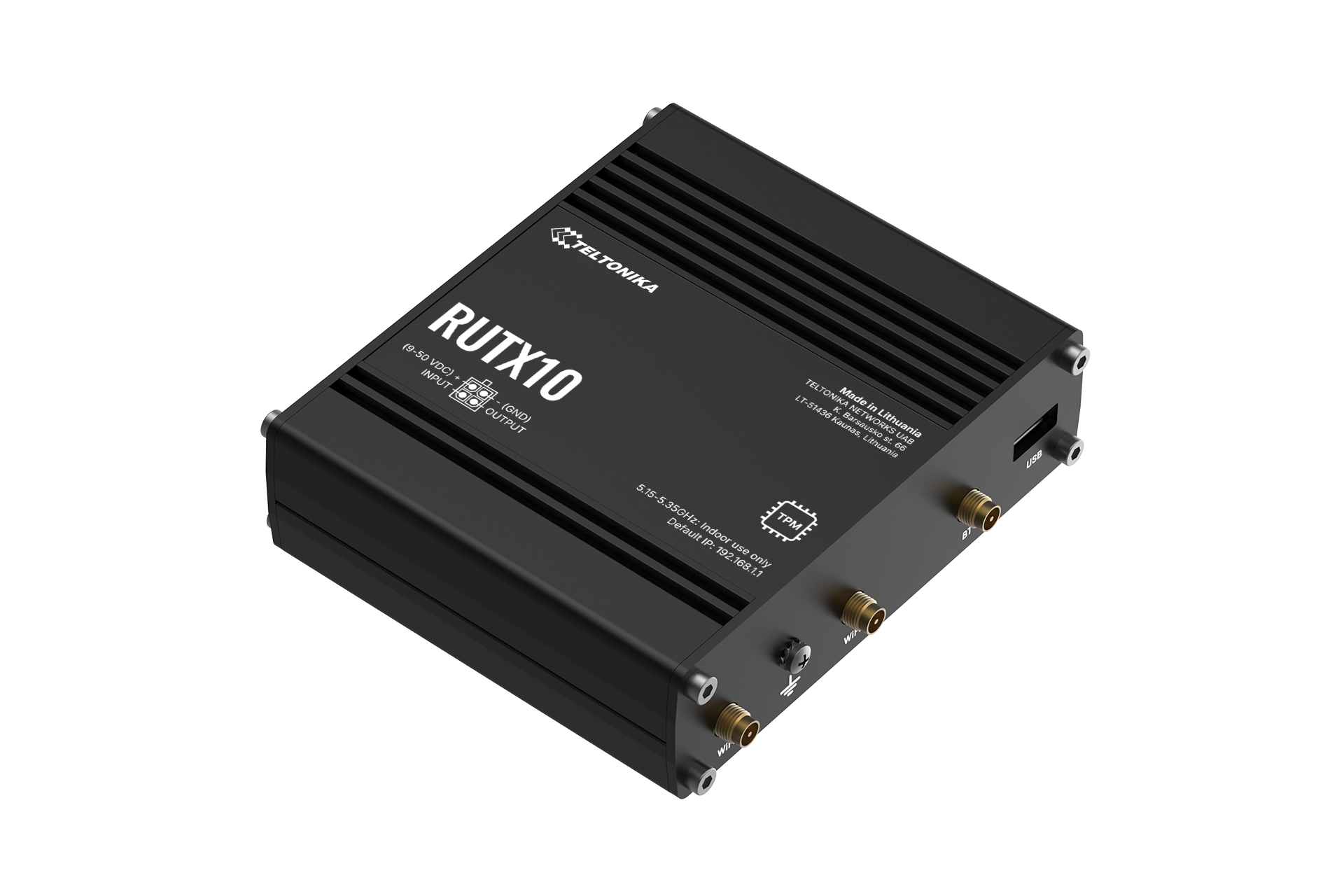 Teltonika RUTX10 Ethernet router with 4 Gigabit Ethernet ports, dual-band Wi‑Fi, and Bluetooth LE — view 2