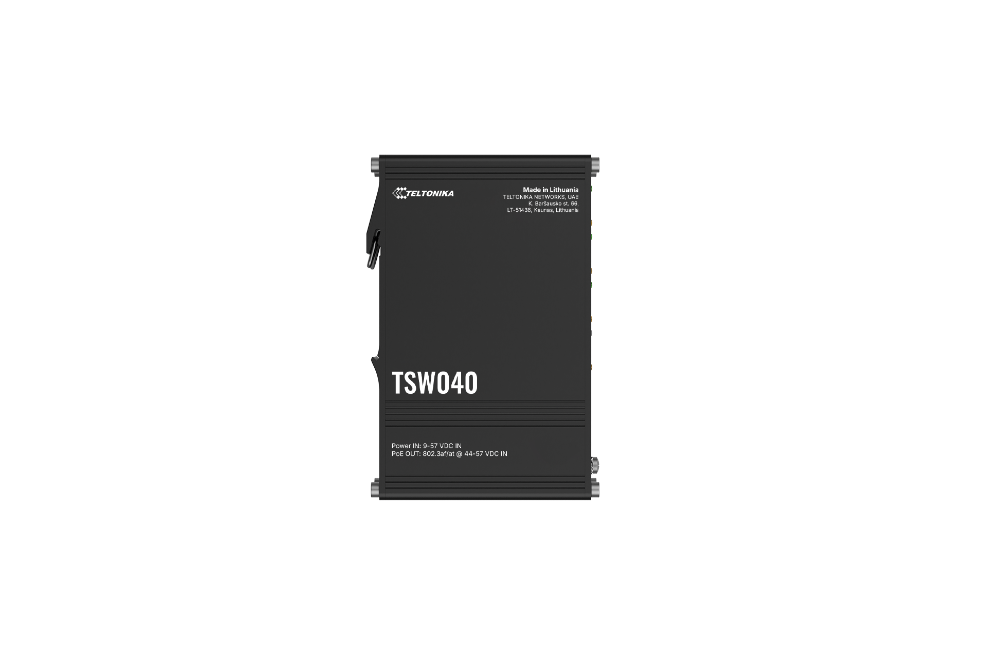 TSW040 POE+ SWITCH 8 10/100 PORTS, 2-PIN POWER INPUT, INTEGRATED DIN RAIL, WIDE — view 2