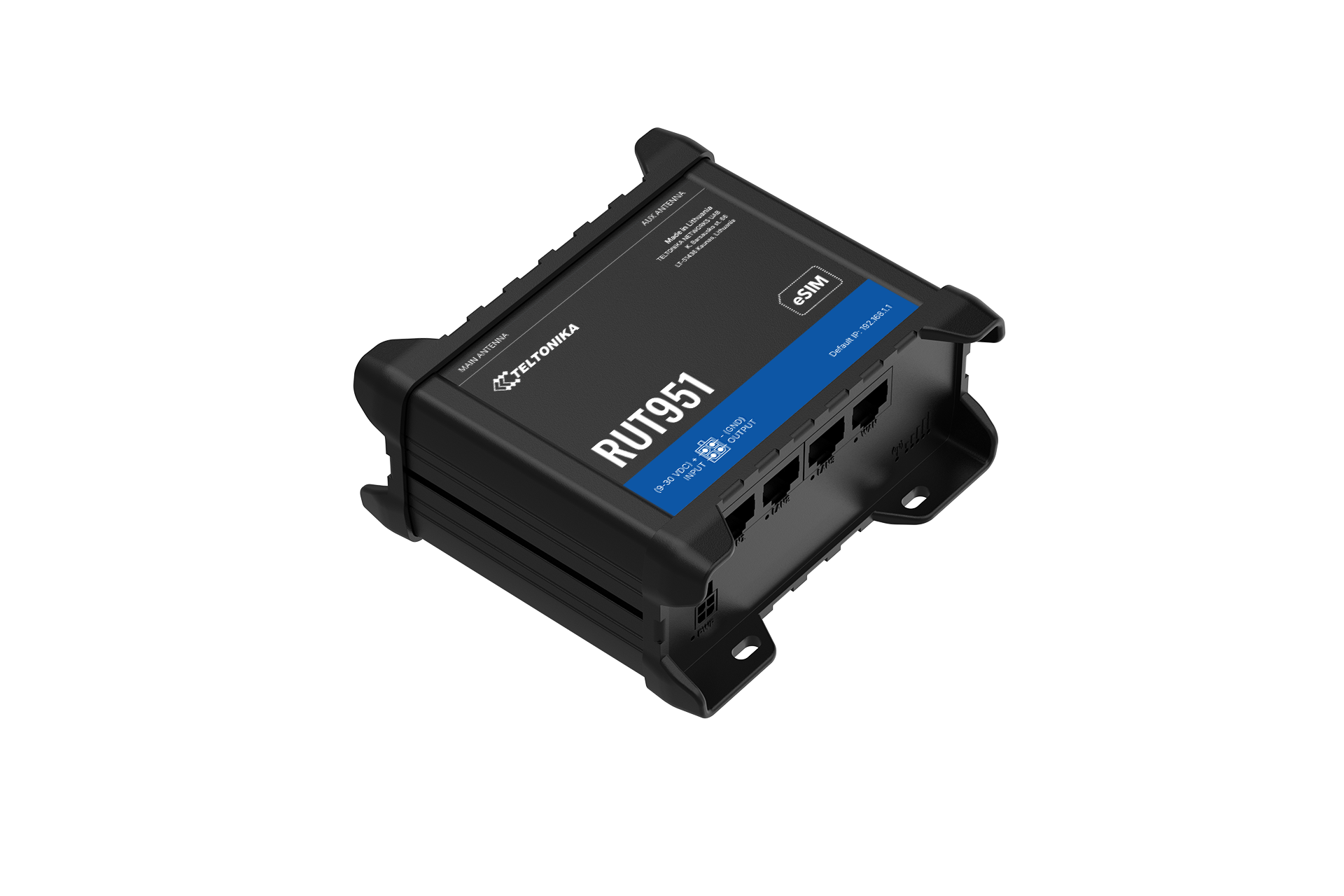 Teltonika RUT951 dual-SIM industrial Cat 4 LTE router with four Ethernet ports — view 3