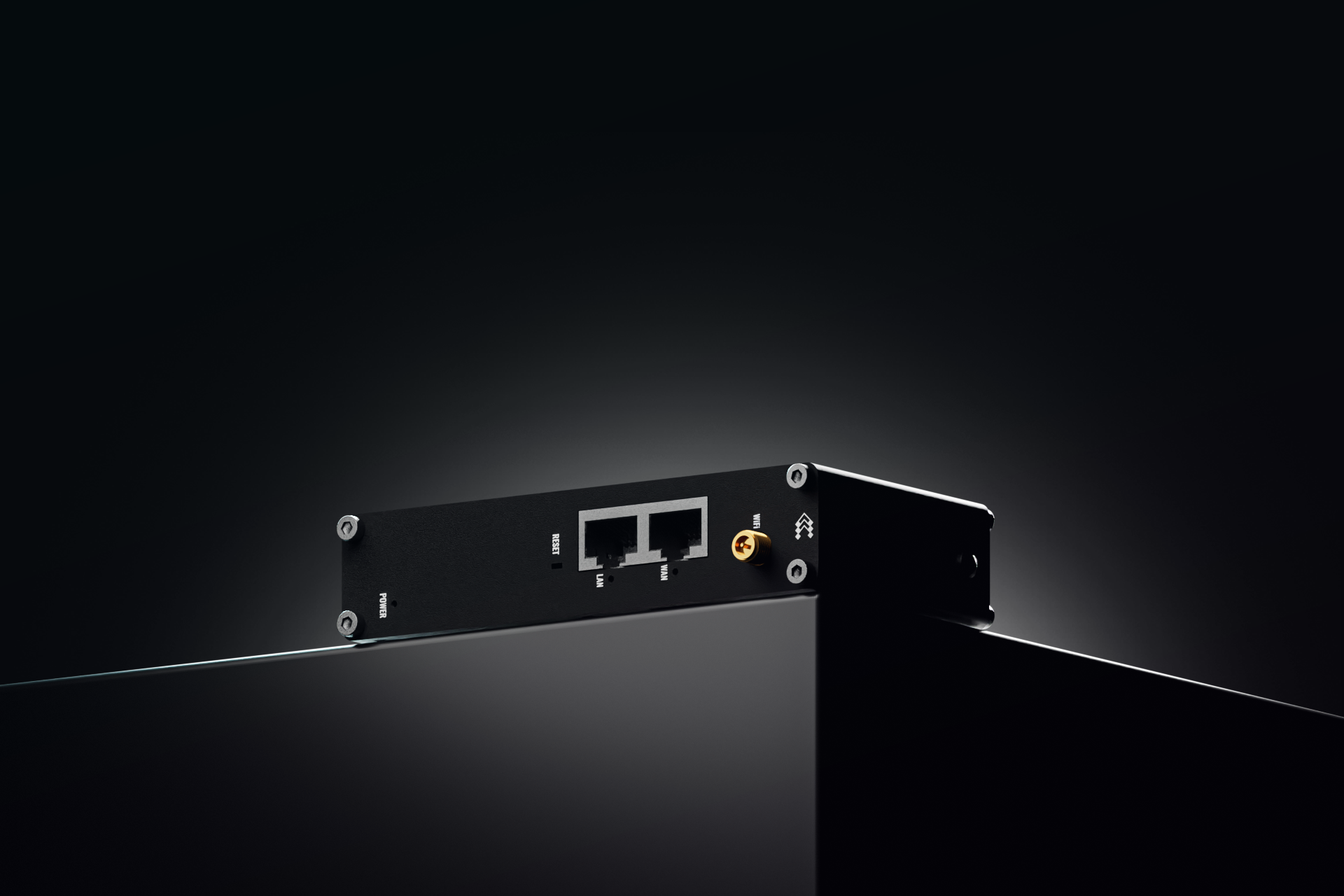 Teltonika RUT140 industrial Ethernet router with two 10/100 Mbps ports, Wi‑Fi 4, and DIN rail bracket — view 3