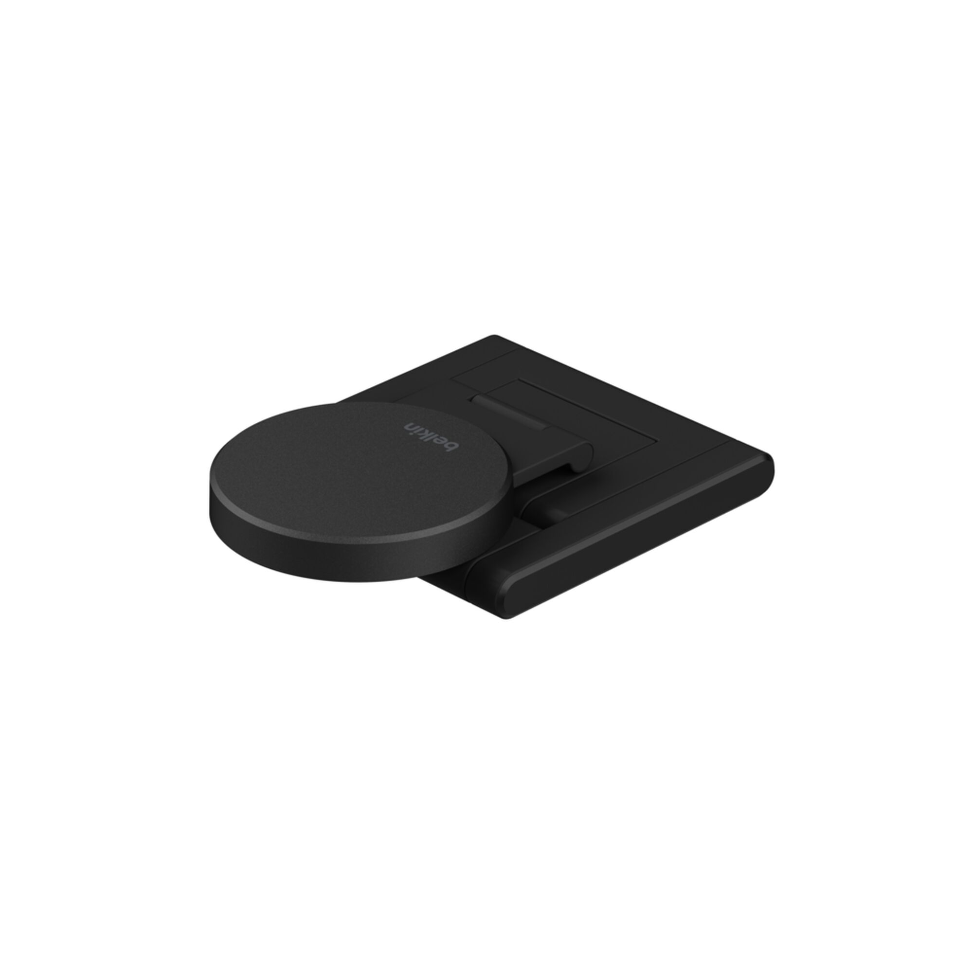 Grey Belkin iPhone Mount with MagSafe perched on top of a TV, holding an iPhone as a webcam for Apple TV 4K. — view 9