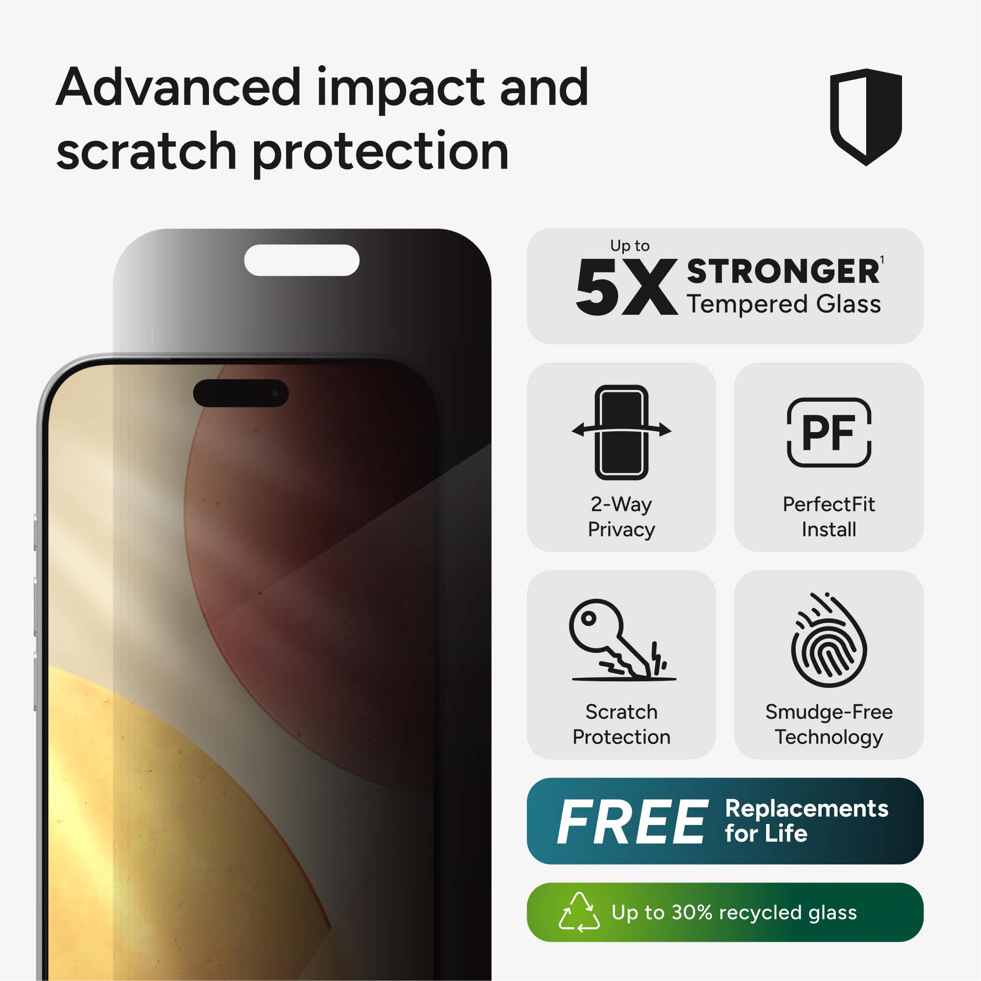 ZAGG Glass Elite Privacy screen protector for iPhone 17 Pro Max — view 2